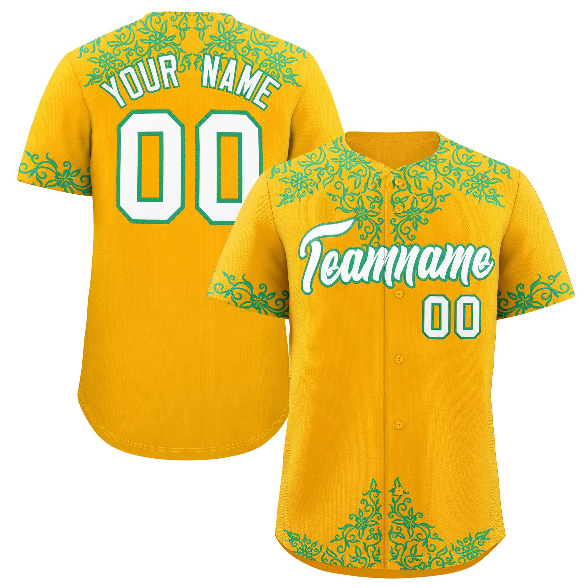 Custom Yellow Bright Green Baroque Style Personalized Baseball Jersey| KXKSHOP