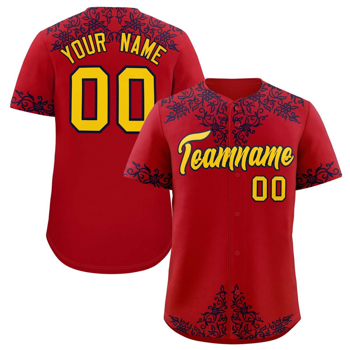 Custom Red Navy Baroque Style Personalized Baseball Jersey| KXKSHOP