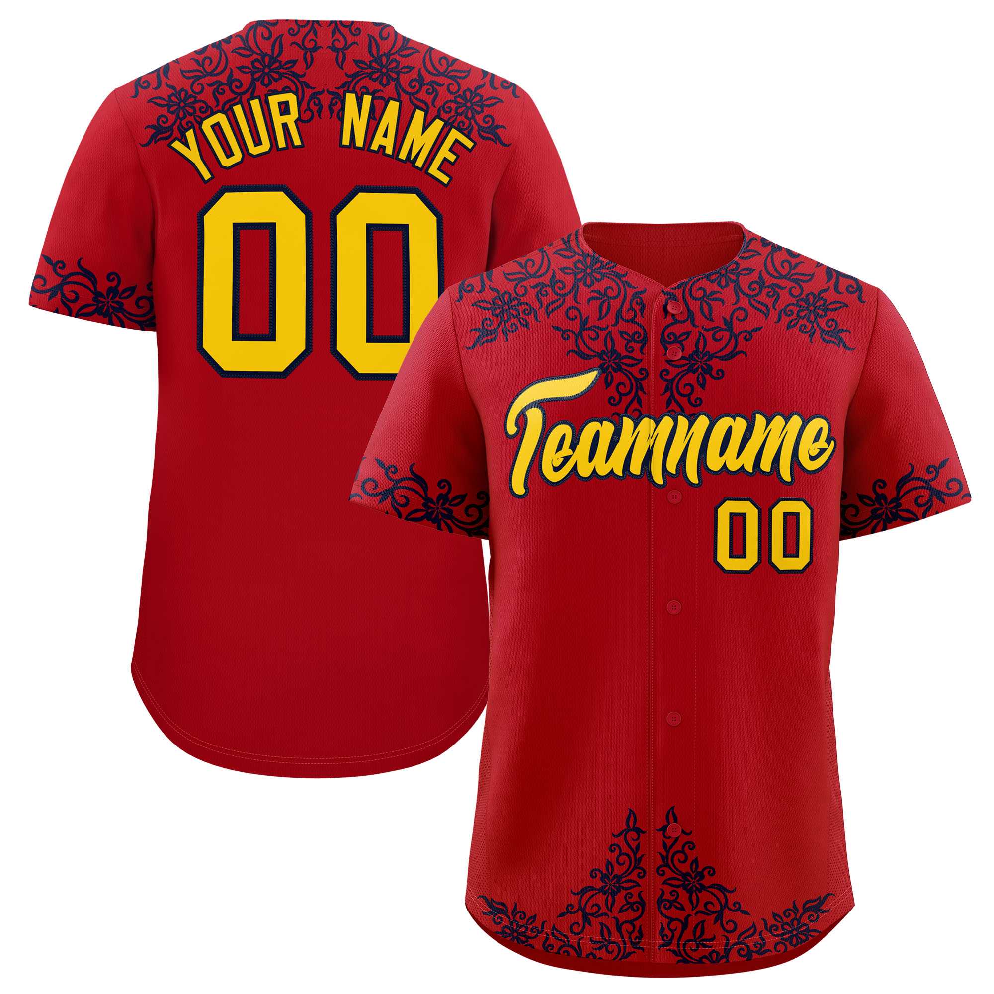Custom Red Navy Baroque Style Personalized Baseball Jersey| KXKSHOP