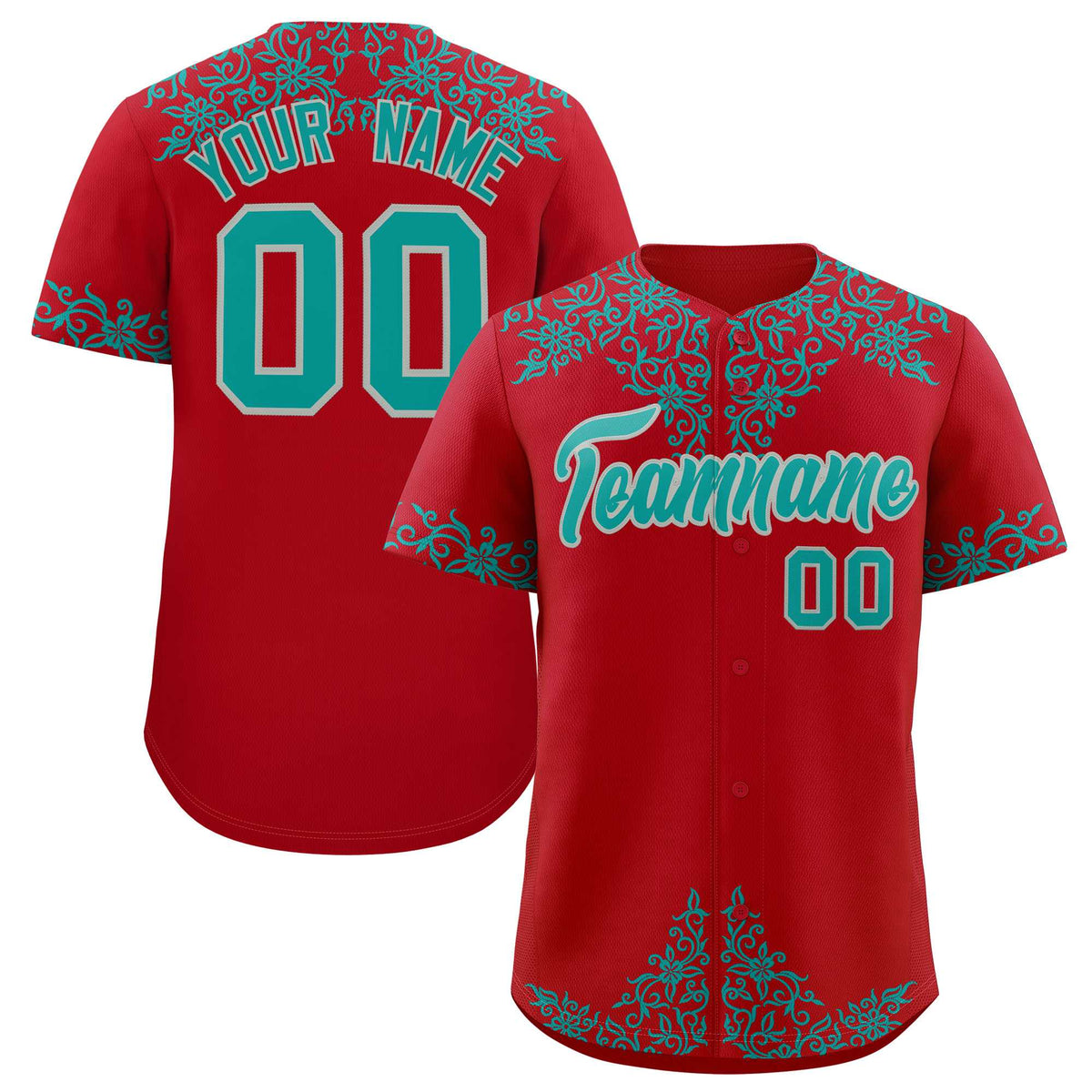 Custom Red Teal Baroque Style Personalized Baseball Jersey| KXKSHOP