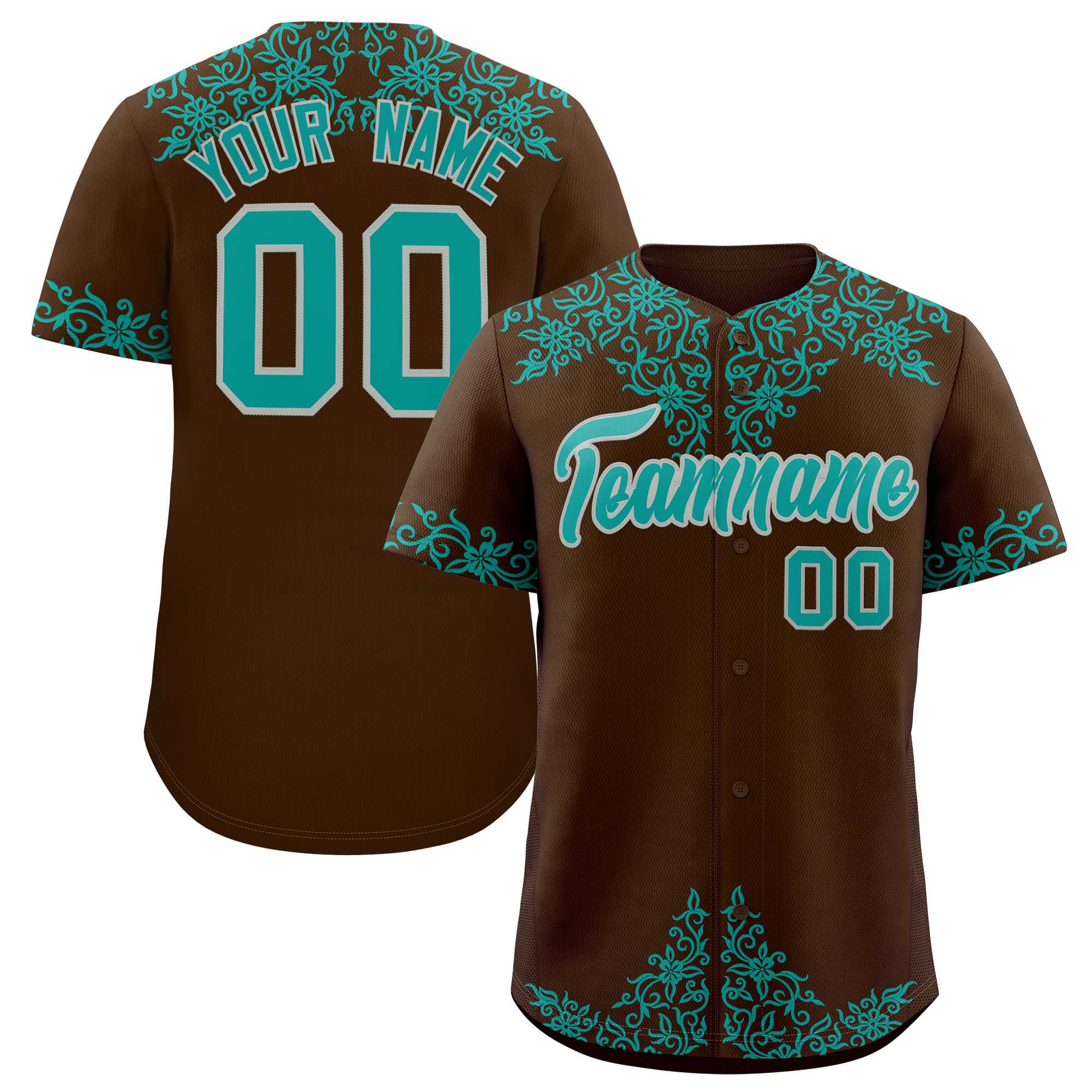 Custom Brown Teal Baroque Style Personalized Baseball Jersey| KXKSHOP
