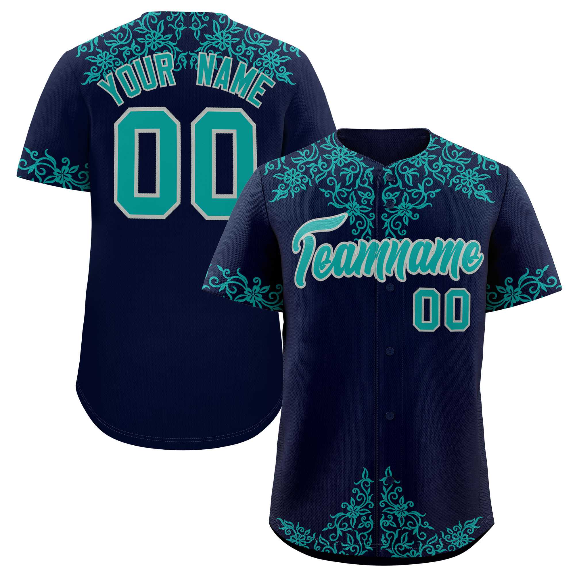 Custom Navy Teal Baroque Style Personalized Baseball Jersey| KXKSHOP