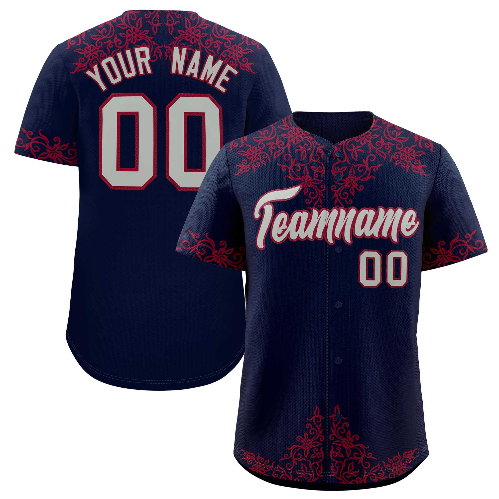 Custom Navy Crimson Baroque Style Personalized Baseball Jersey| KXKSHOP