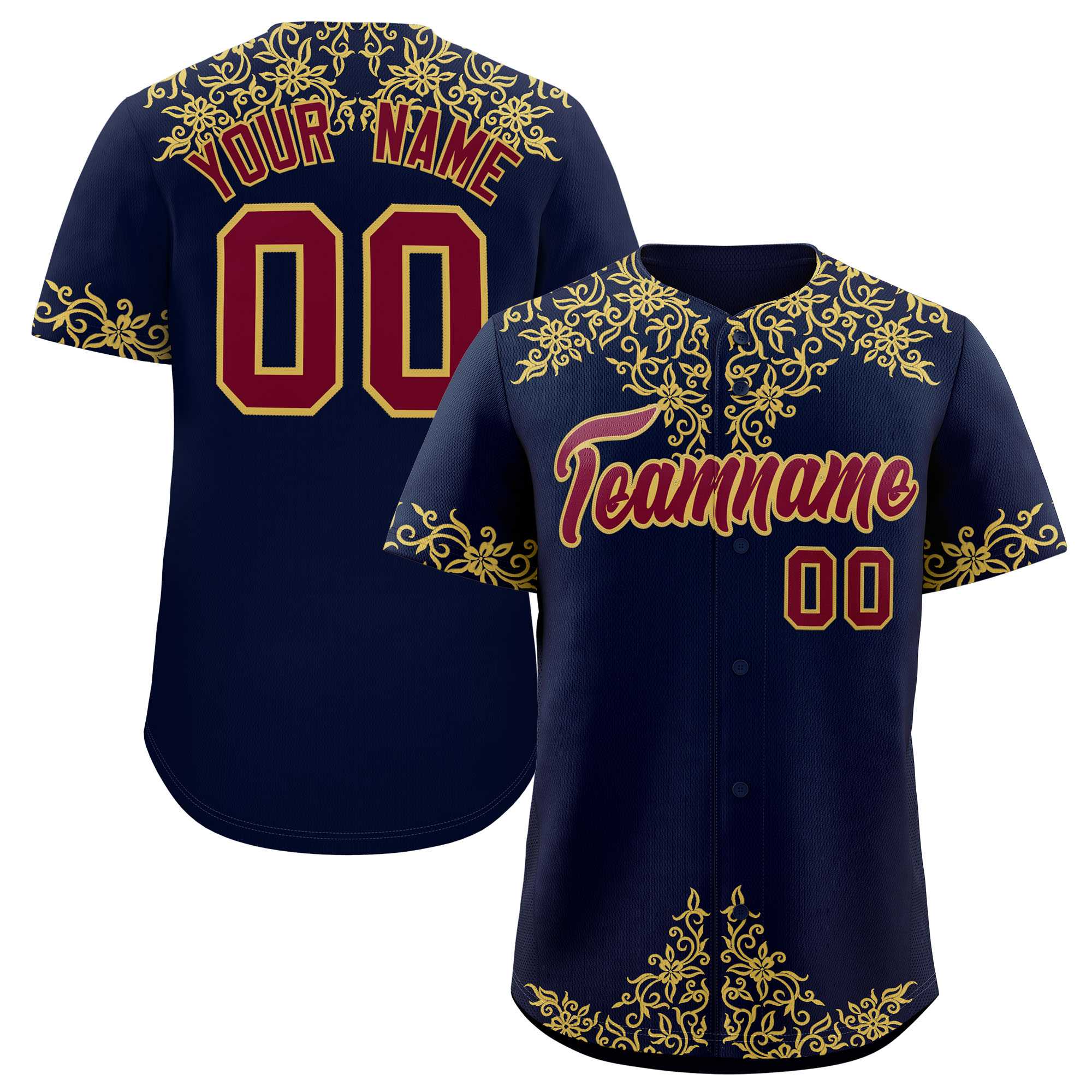 Custom Navy Old Gold Baroque Style Personalized Baseball Jersey| KXKSHOP