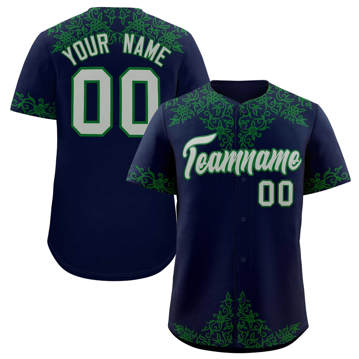 Custom Navy Kelly Green Baroque Style Personalized Baseball Jersey| KXKSHOP