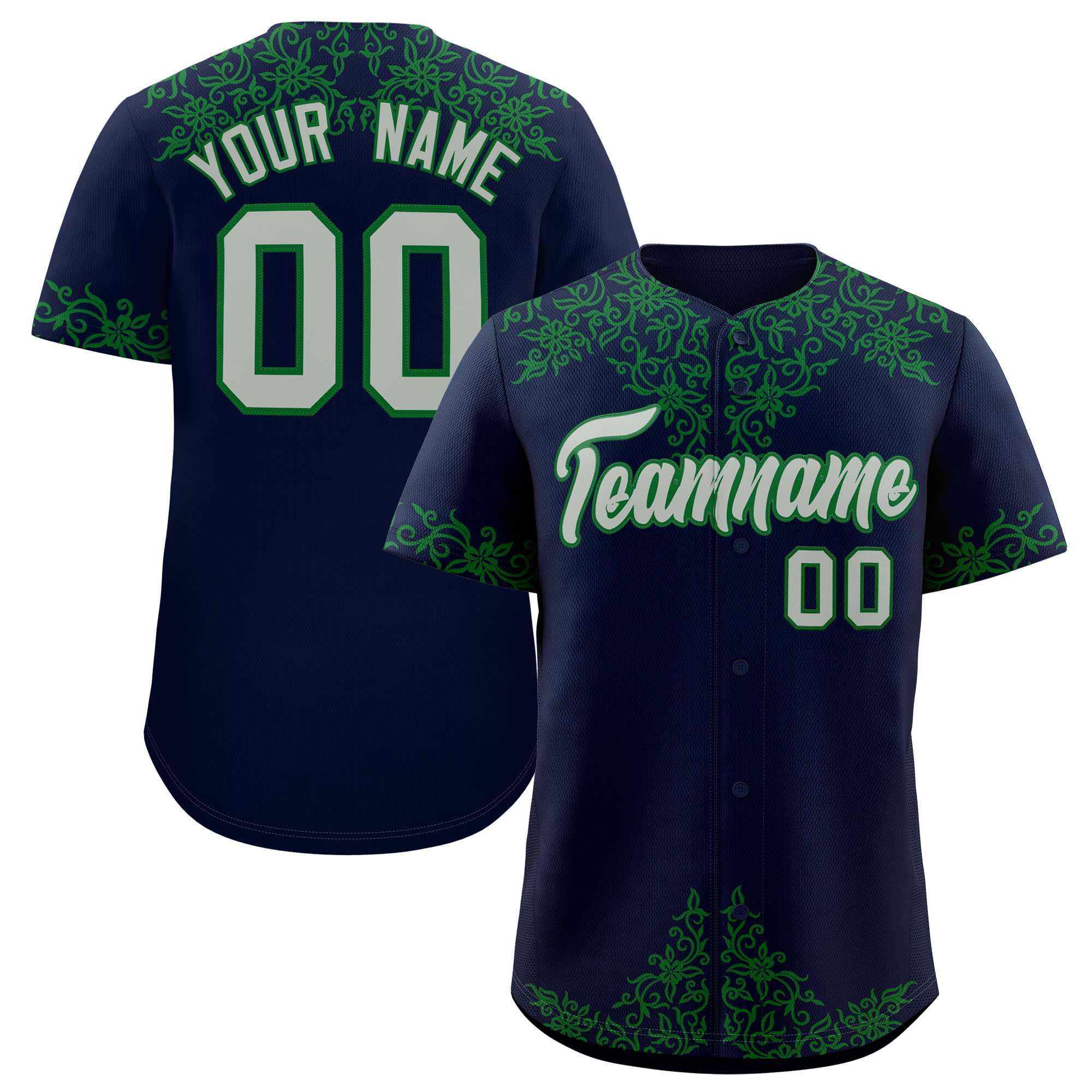 Custom Navy Kelly Green Baroque Style Personalized Baseball Jersey| KXKSHOP