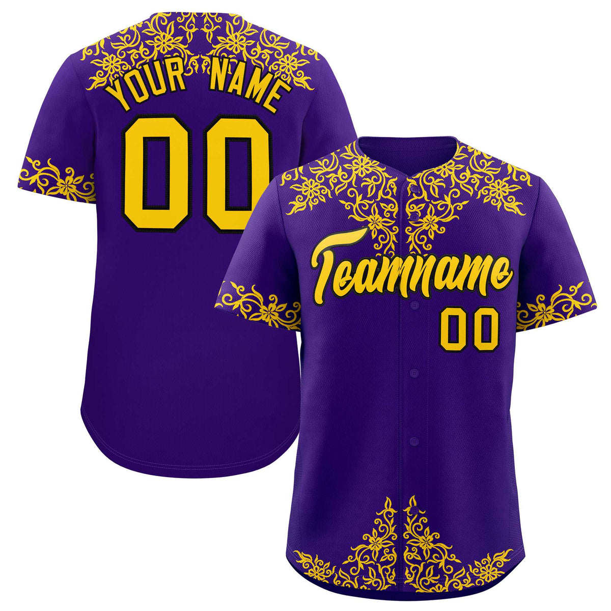 Custom Purple Gold Baroque Style Personalized Baseball Jersey| KXKSHOP