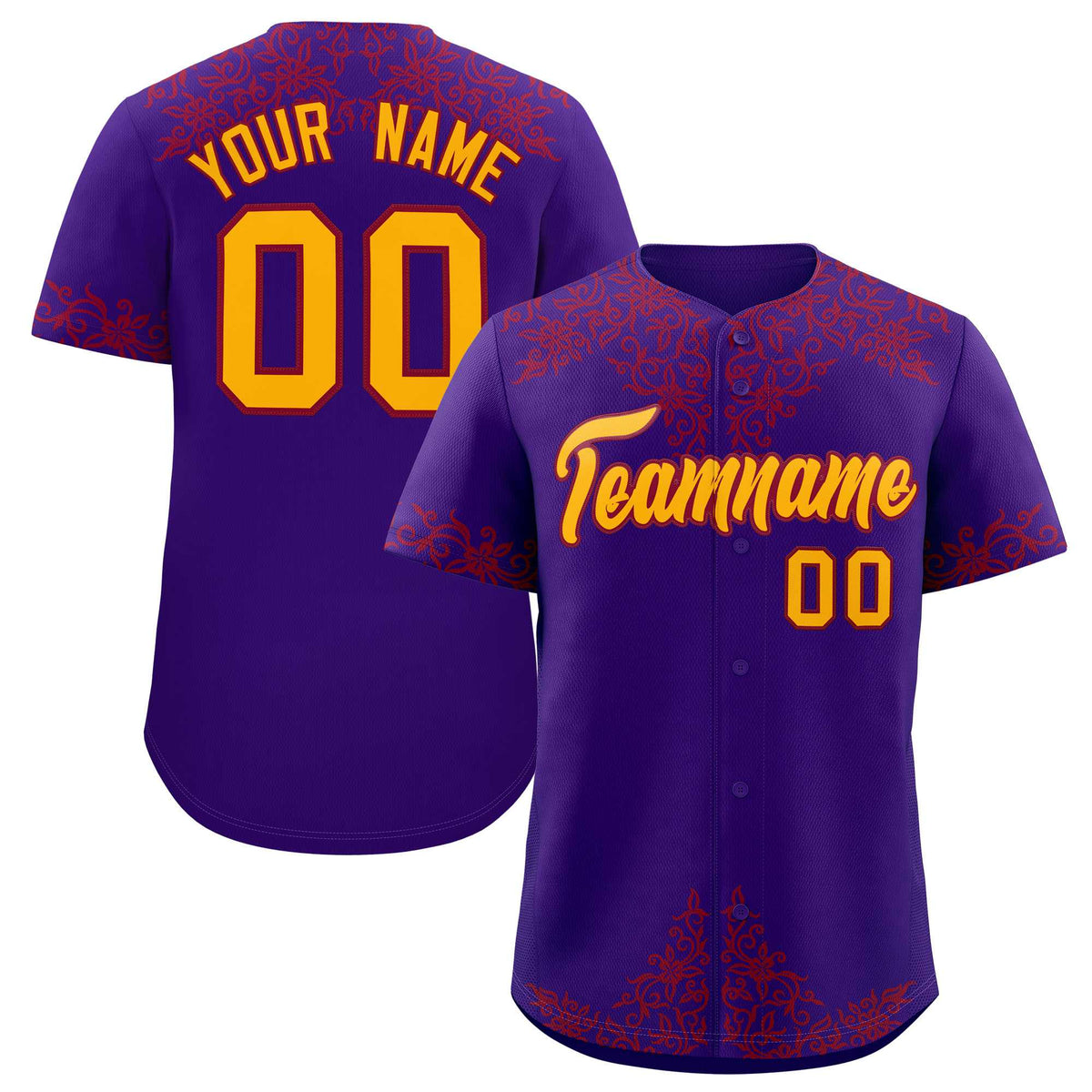 Custom Purple Crimson Baroque Style Personalized Baseball Jersey| KXKSHOP