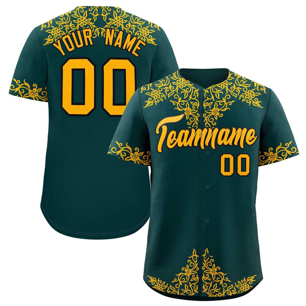 Custom Midnight Green Gold Baroque Style Personalized Baseball Jersey| KXKSHOP