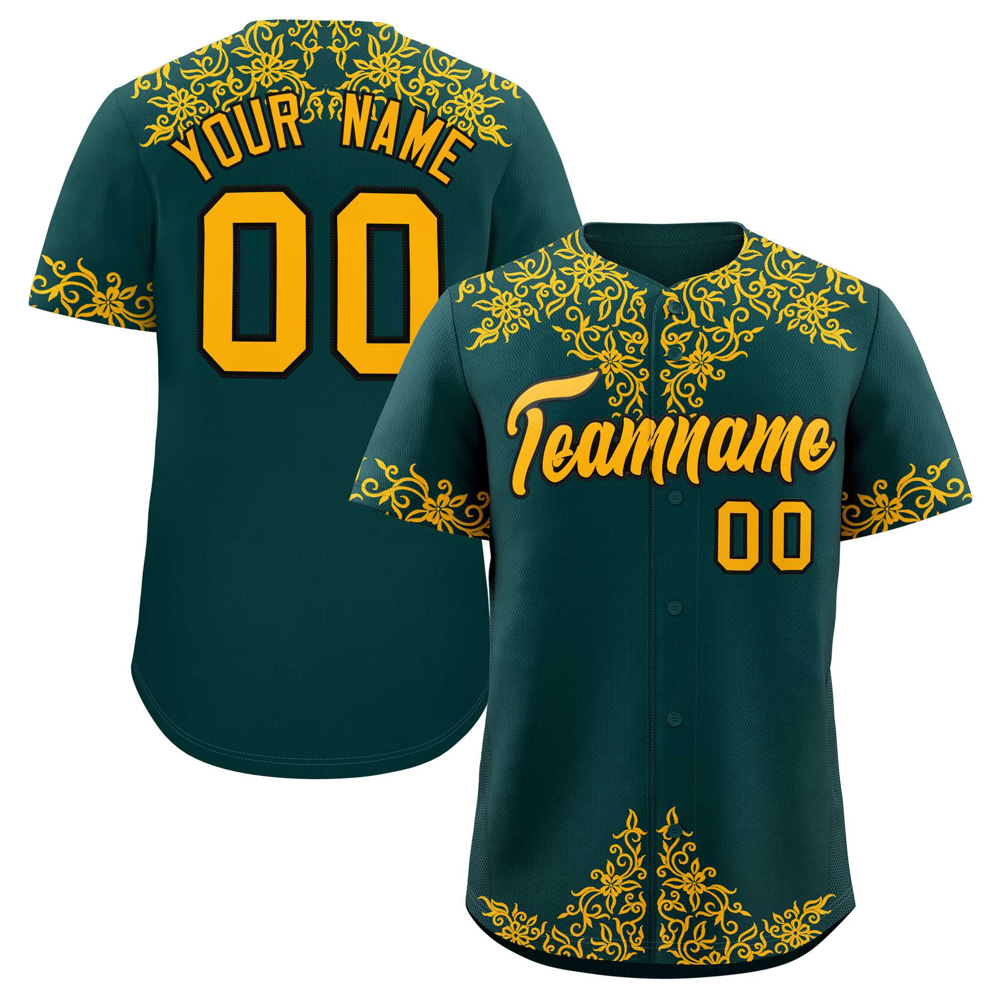 Custom Midnight Green Gold Baroque Style Personalized Baseball Jersey| KXKSHOP