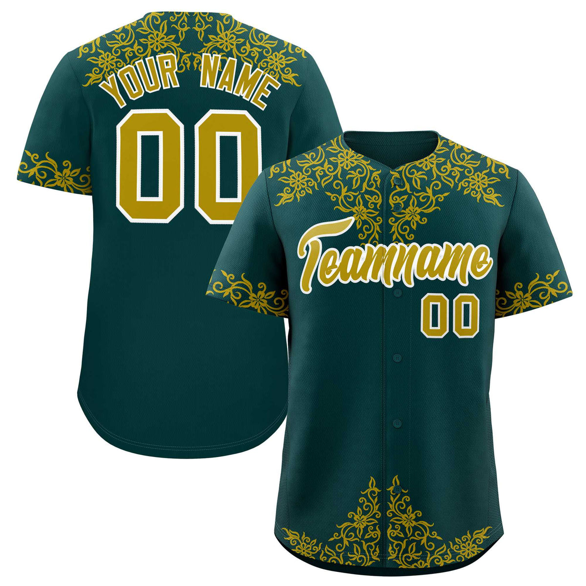 Custom Midnight Green Old Gold Baroque Style Personalized Baseball Jersey| KXKSHOP