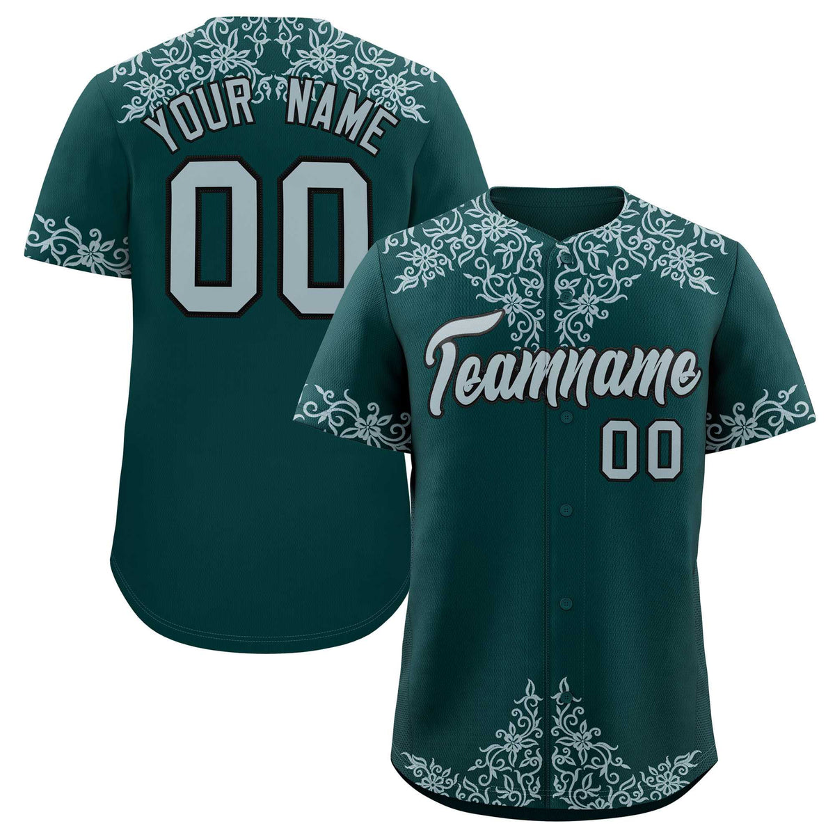 Custom Midnight Green Silver Baroque Style Personalized Baseball Jersey| KXKSHOP