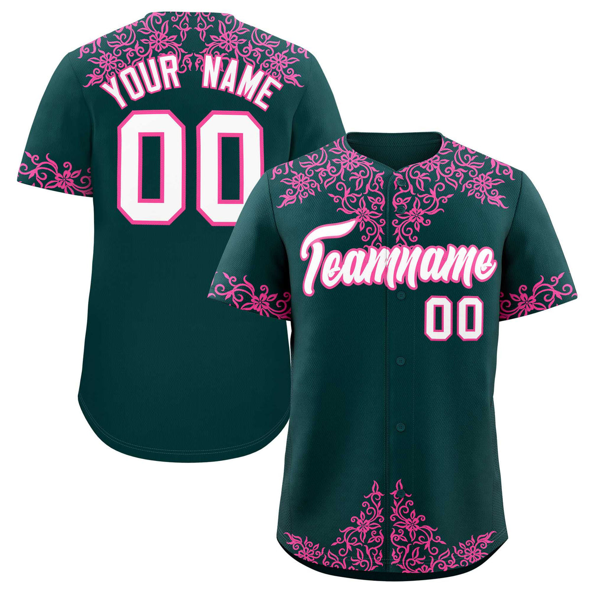 Custom Midnight Green Pink Baroque Style Personalized Baseball Jersey| KXKSHOP