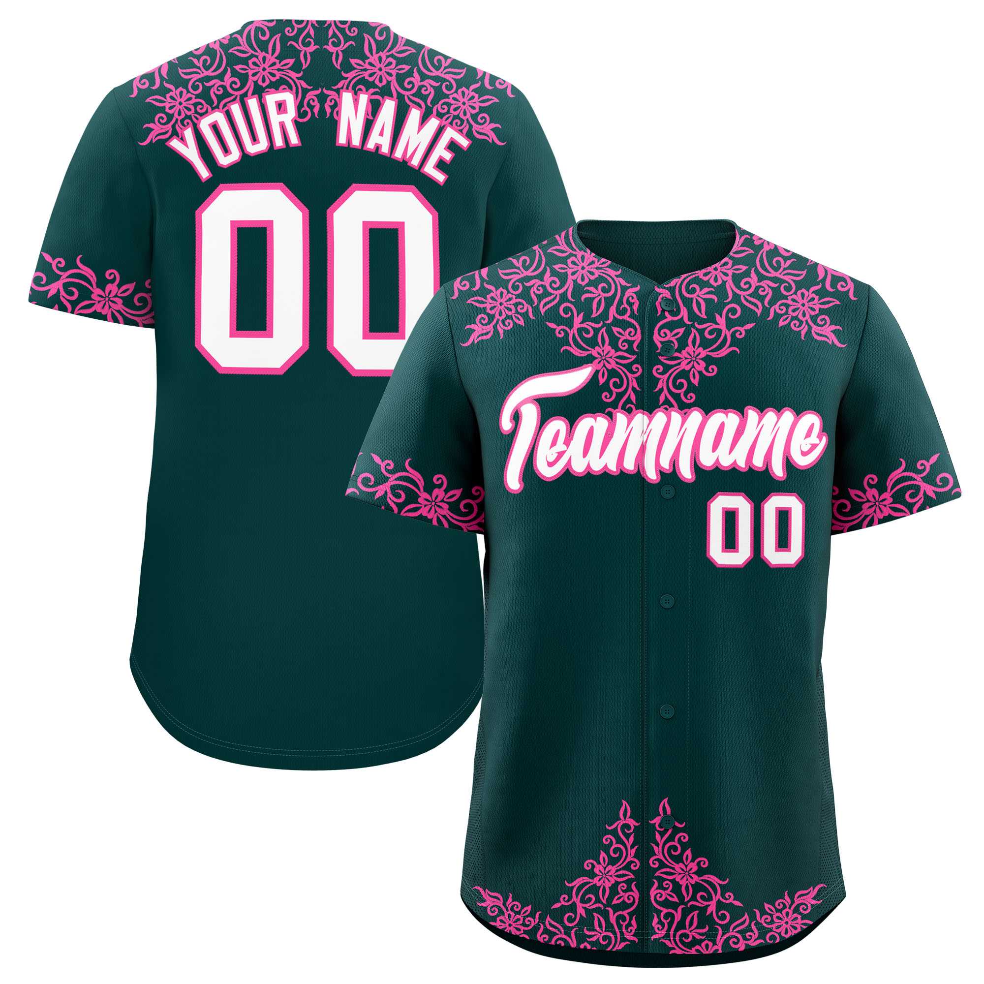 Custom Midnight Green Pink Baroque Style Personalized Baseball Jersey| KXKSHOP