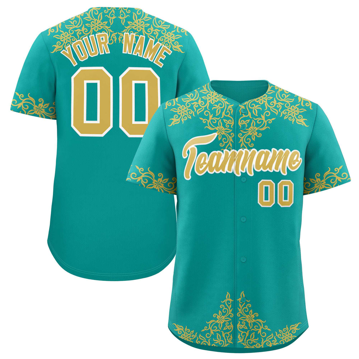 Custom Aqua Old Gold Baroque Style Personalized Baseball Jersey| KXKSHOP