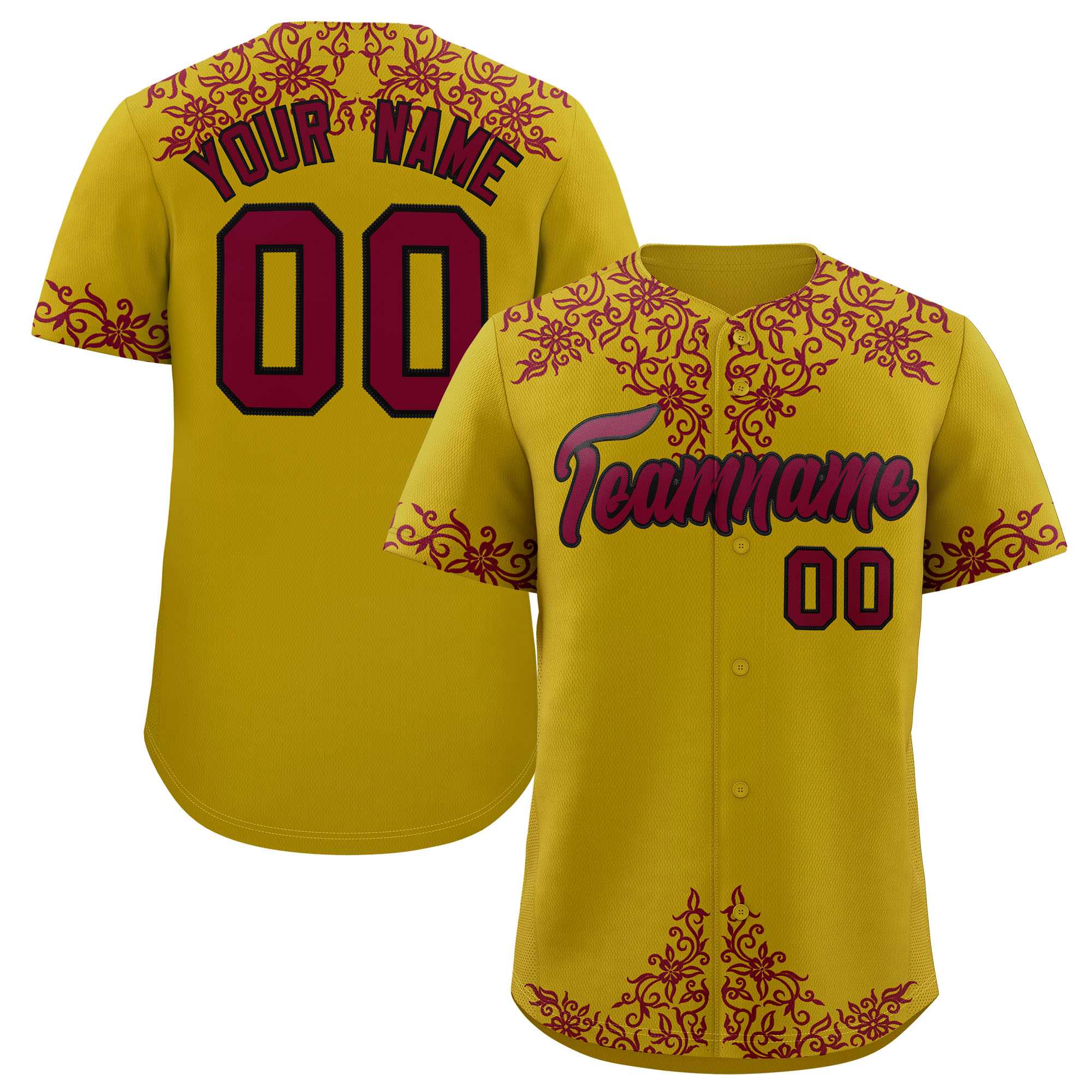 Custom Old Gold Crimson Baroque Style Personalized Baseball Jersey| KXKSHOP