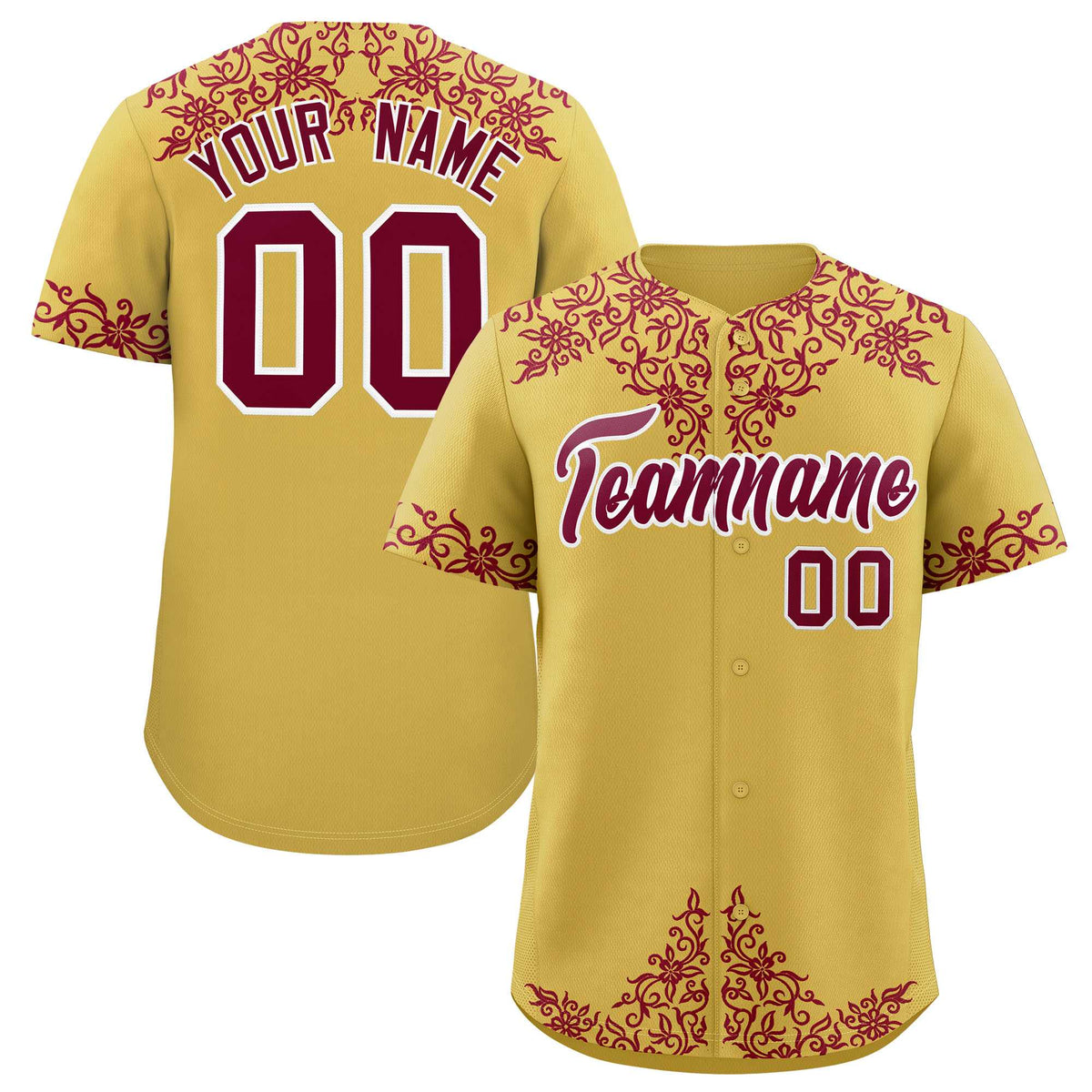 Custom Old Gold Crimson Baroque Style Personalized Baseball Jersey| KXKSHOP