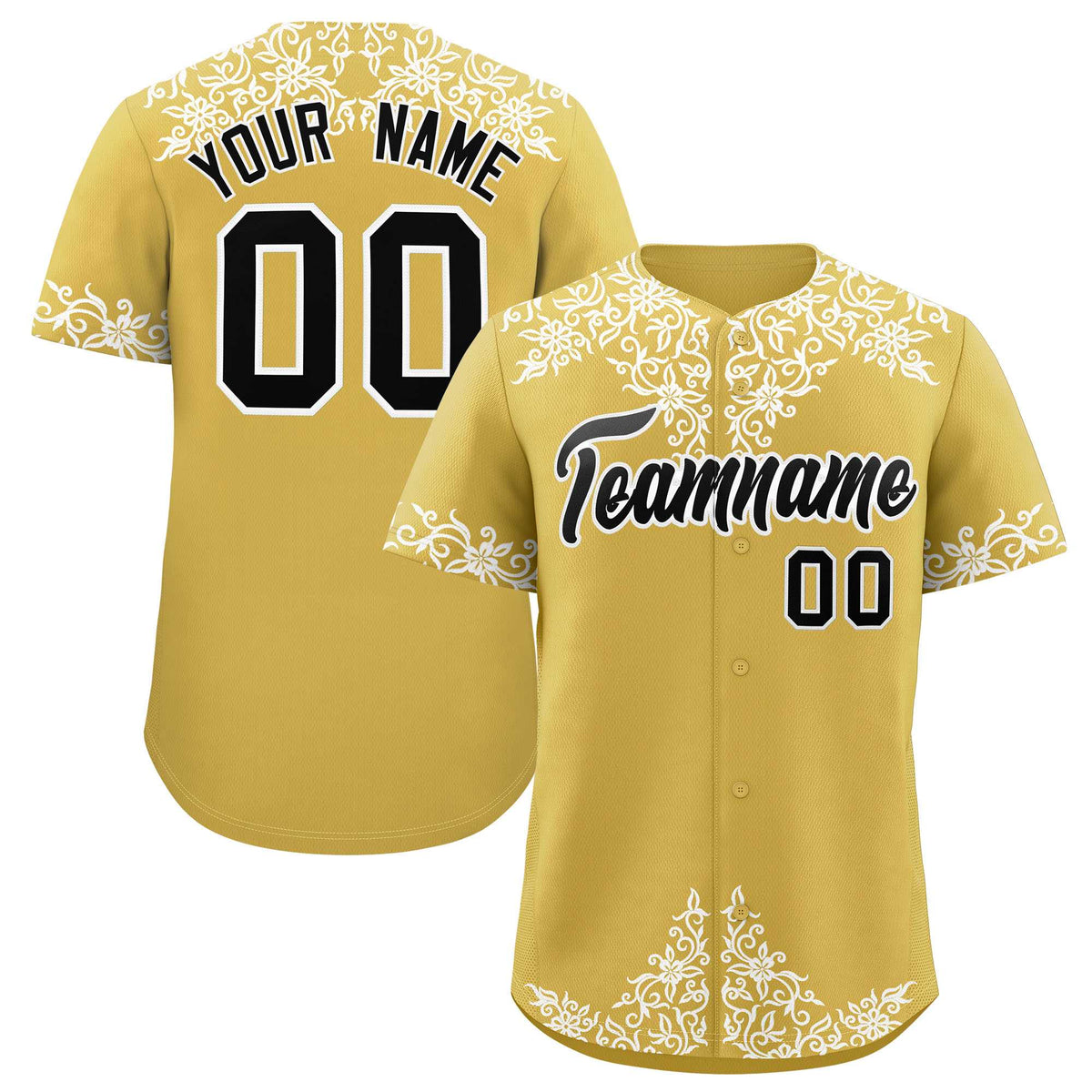 Custom Old Gold White Baroque Style Personalized Baseball Jersey| KXKSHOP