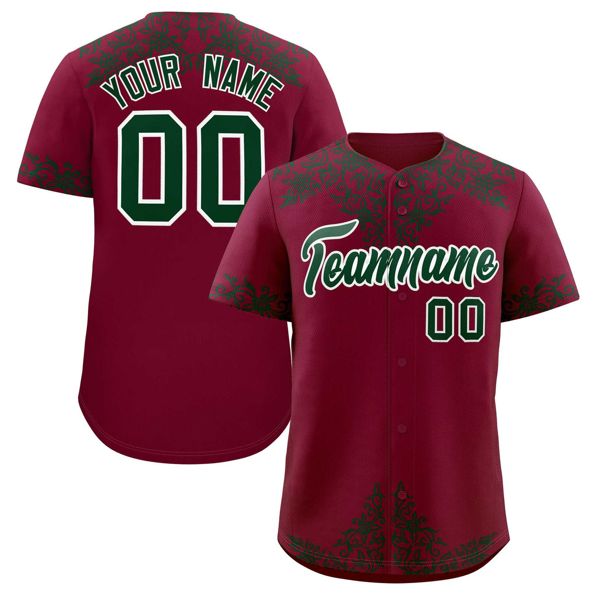 Custom Crimson Green Baroque Style Personalized Baseball Jersey| KXKSHOP
