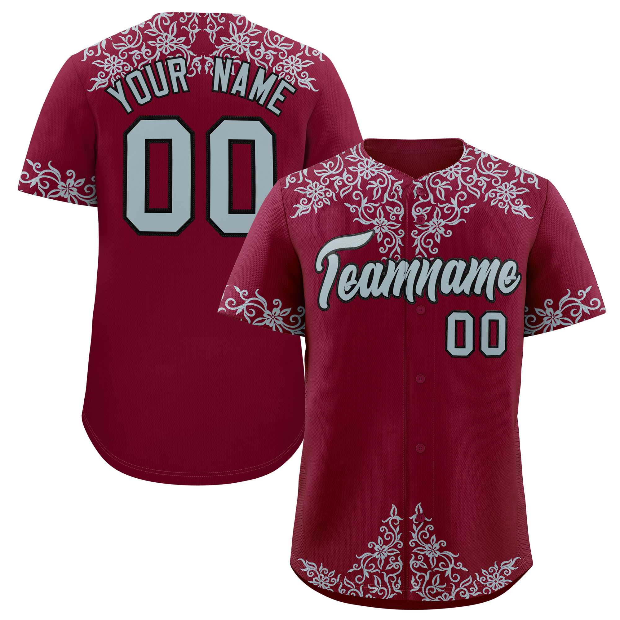 Custom Crimson Silver Baroque Style Personalized Baseball Jersey| KXKSHOP