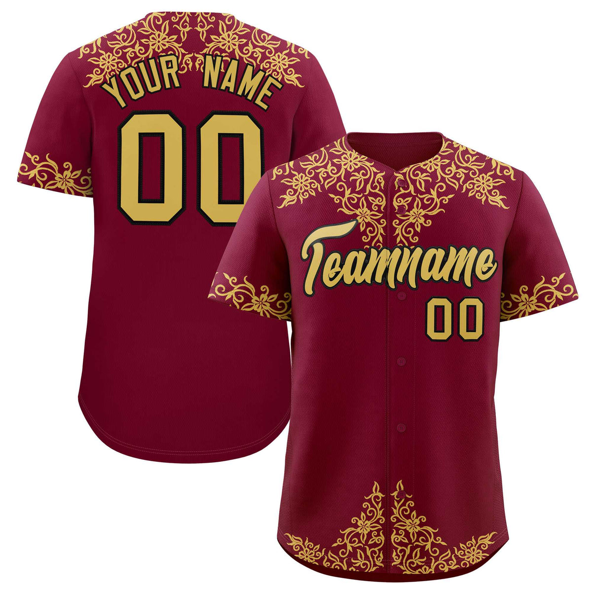 Custom Crimson Old Gold Baroque Style Personalized Baseball Jersey| KXKSHOP
