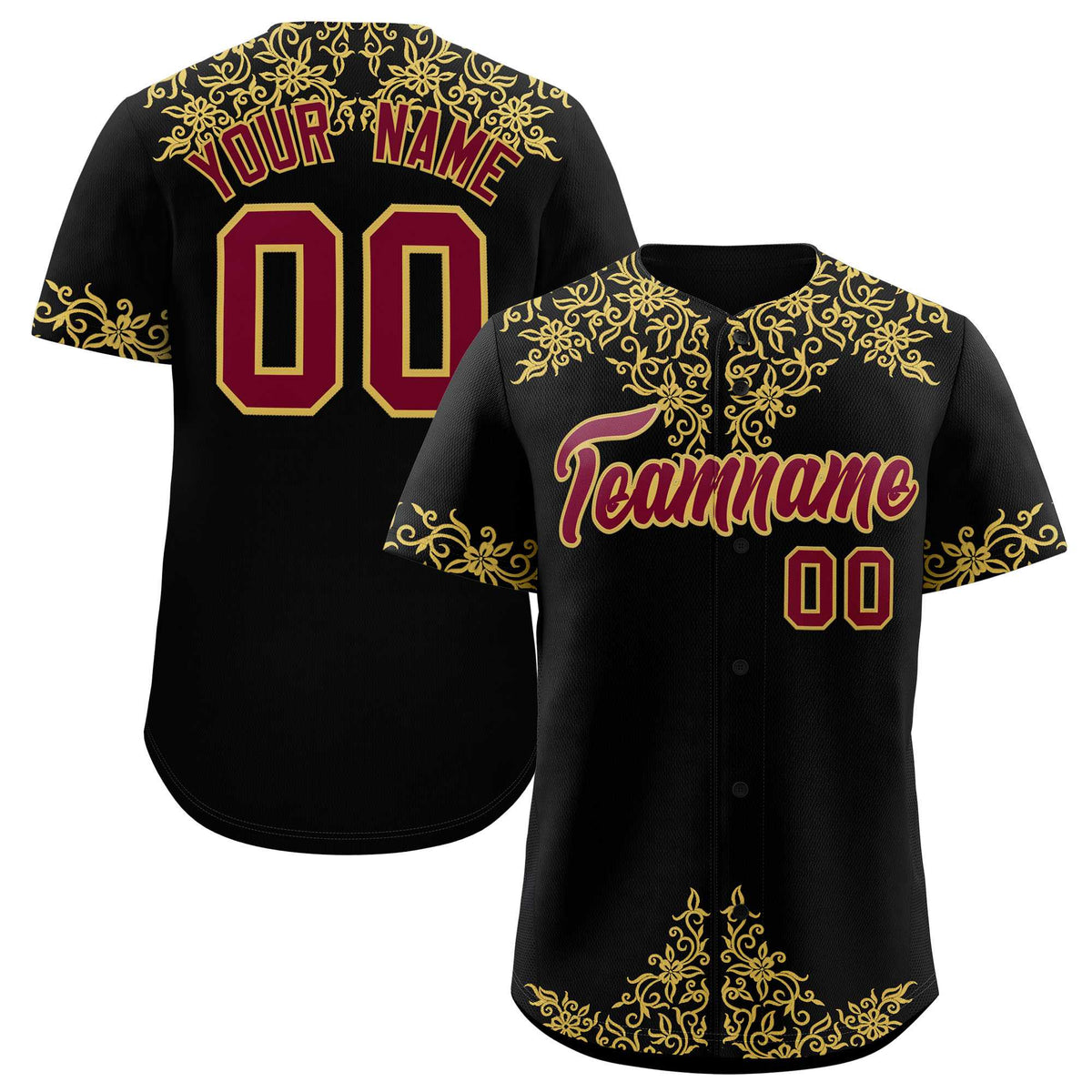 Custom Black Old Gold Baroque Style Personalized Baseball Jersey| KXKSHOP