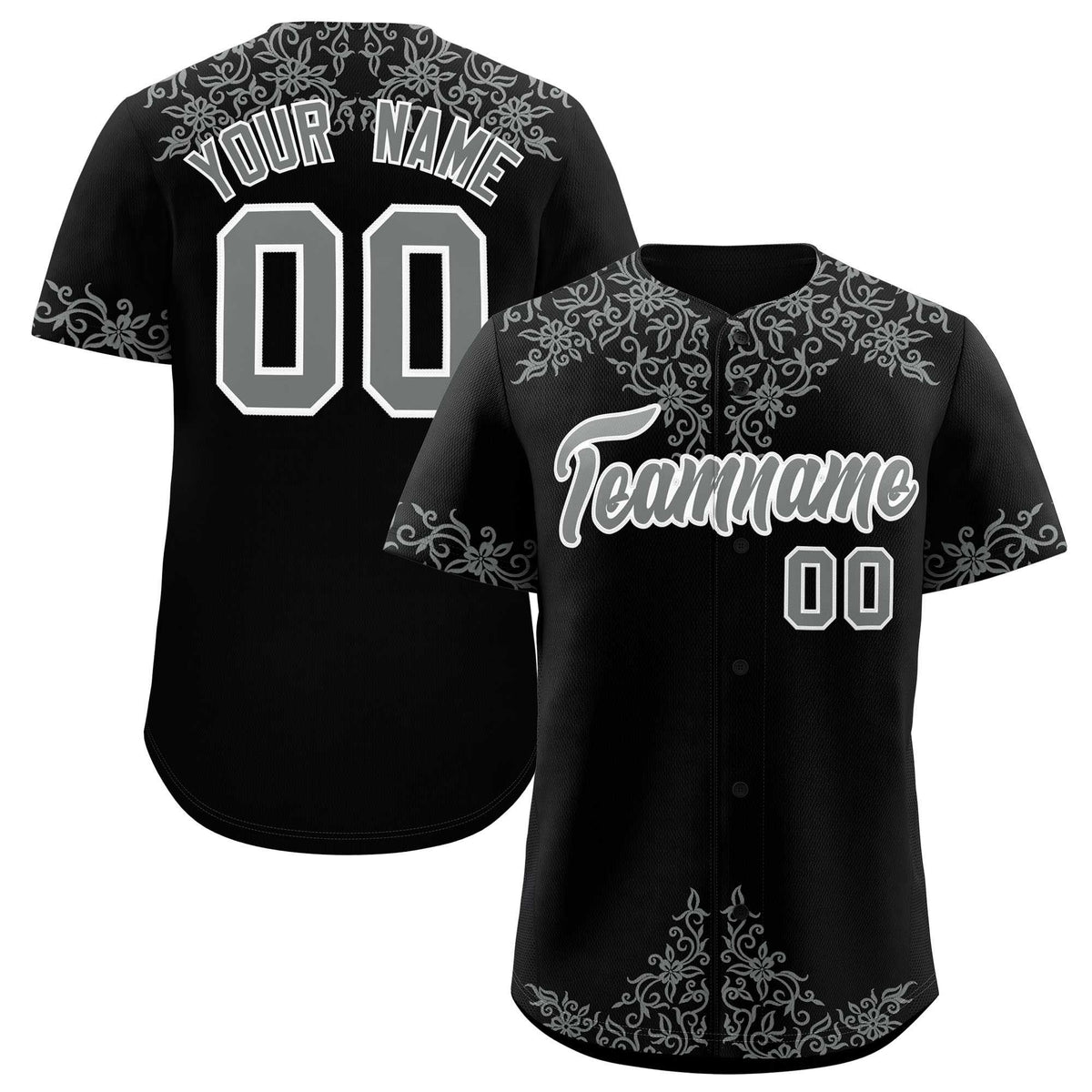 Custom Black Gray Baroque Style Personalized Baseball Jersey| KXKSHOP
