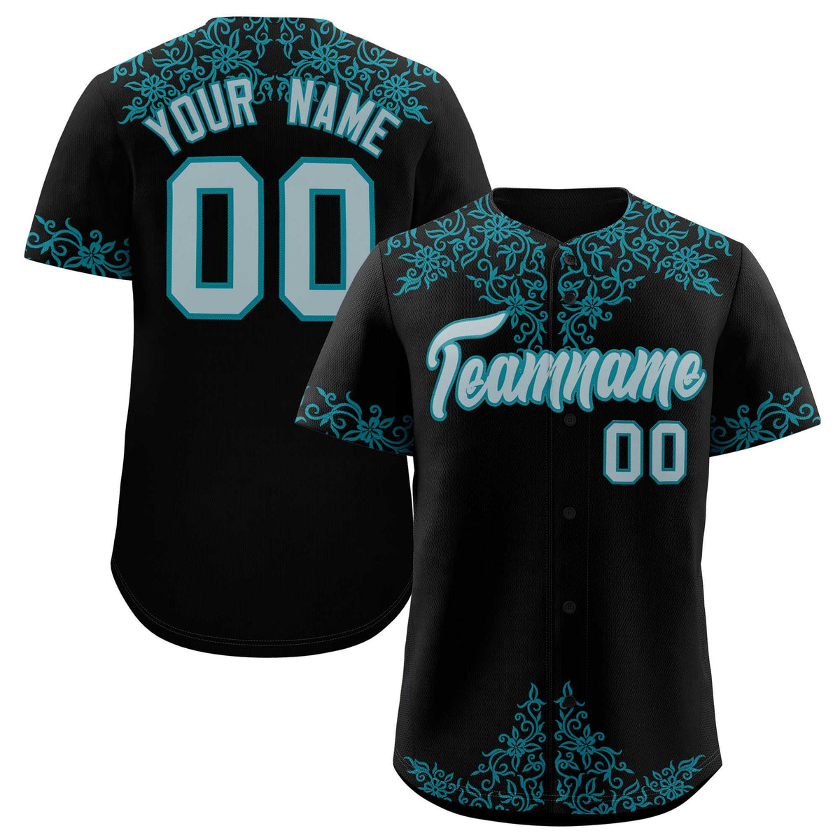 Custom Black Teal Baroque Style Personalized Baseball Jersey| KXKSHOP