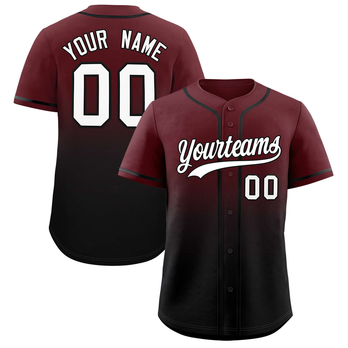 Custom Burgundy Black Gradient Fashion Authentic Baseball Jersey