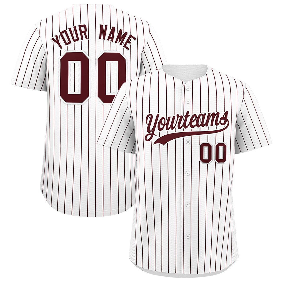 Custom White Burgundy Stripe Fashion Authentic Baseball Jersey
