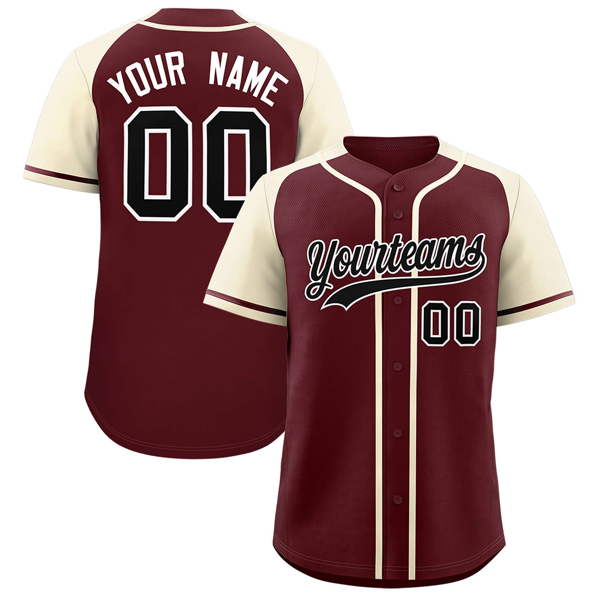 Custom Burgundy Cream Raglan Sleeves Authentic Baseball Jersey