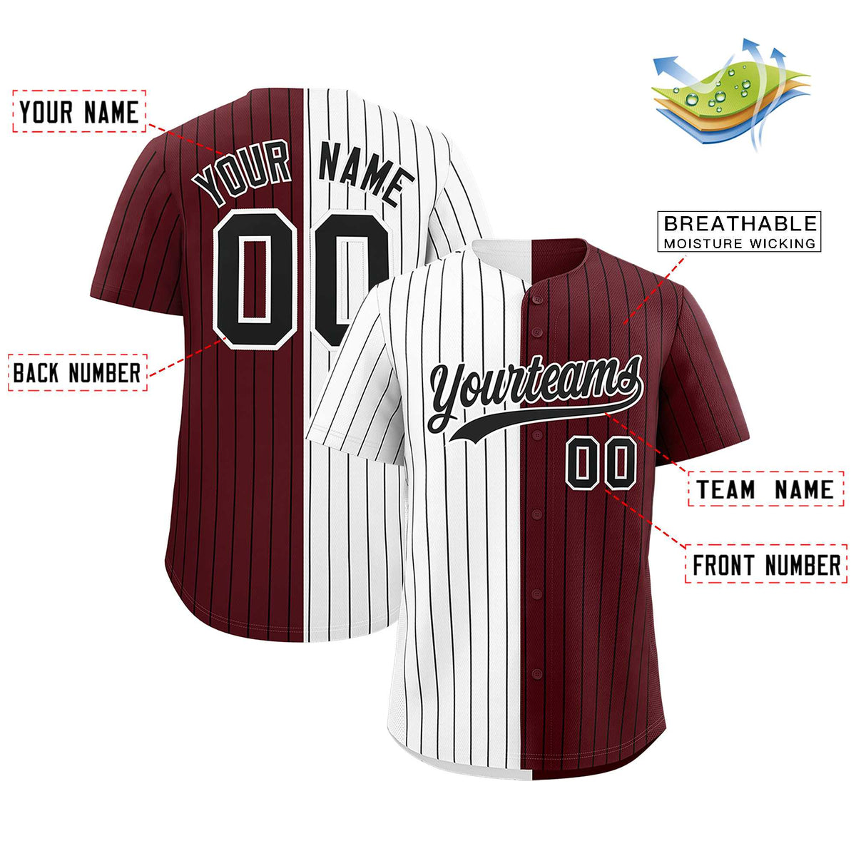 Custom White Burgundy Two Tone Striped Fashion Authentic Baseball Jersey