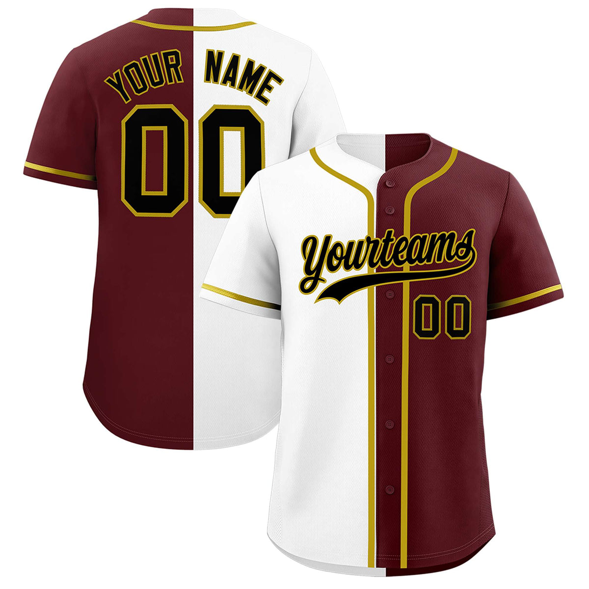 Custom White Burgundy Split Fashion Authentic Baseball Jersey