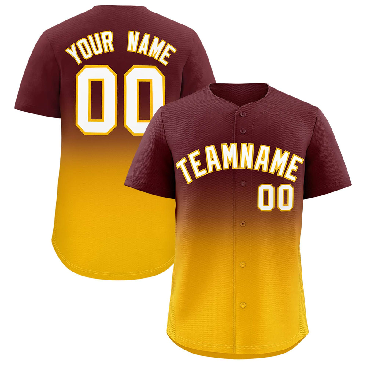 Custom Burgundy Yellow Gradient Fashion Authentic Baseball Jersey