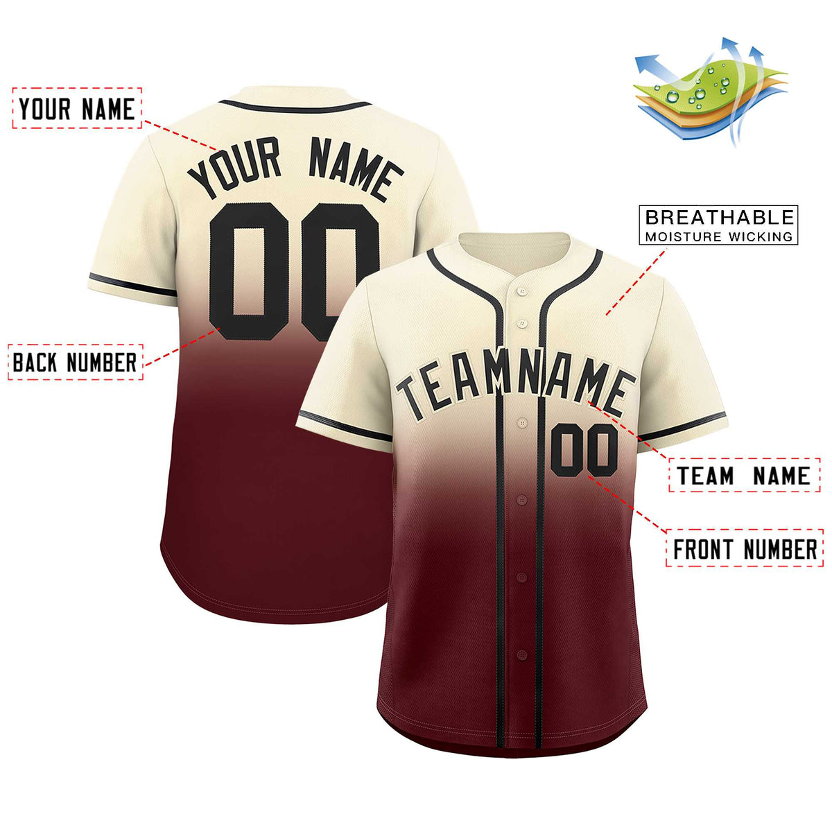 Custom Cream Burgundy Gradient Fashion Authentic Baseball Jersey