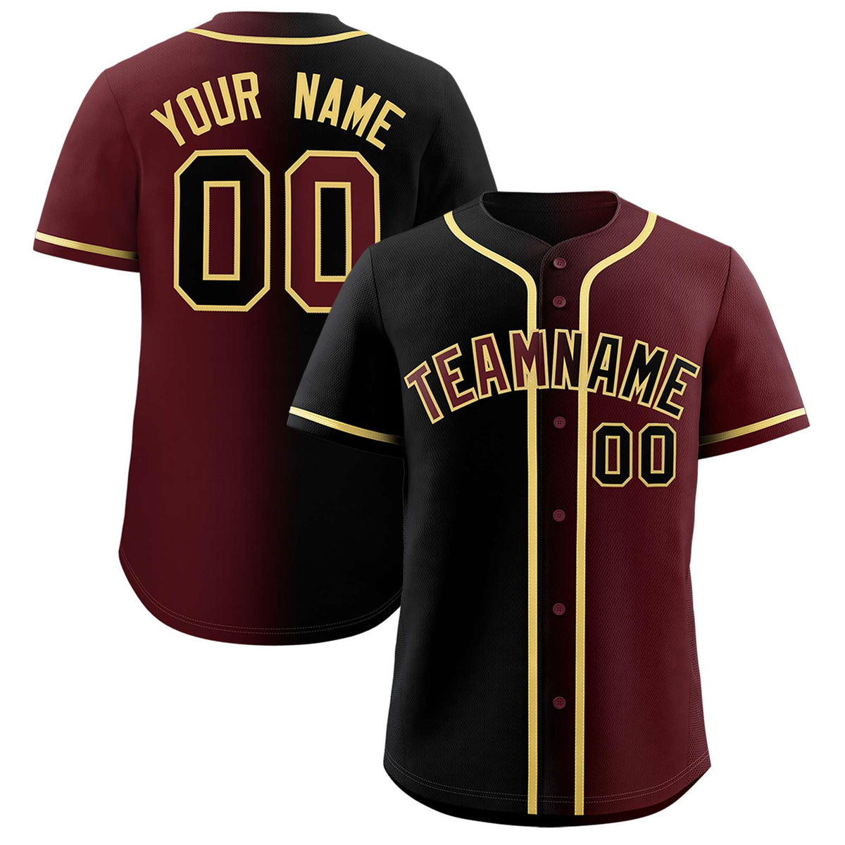 Custom Black Burgundy Two Tone Gradient Fashion Authentic Baseball Jersey