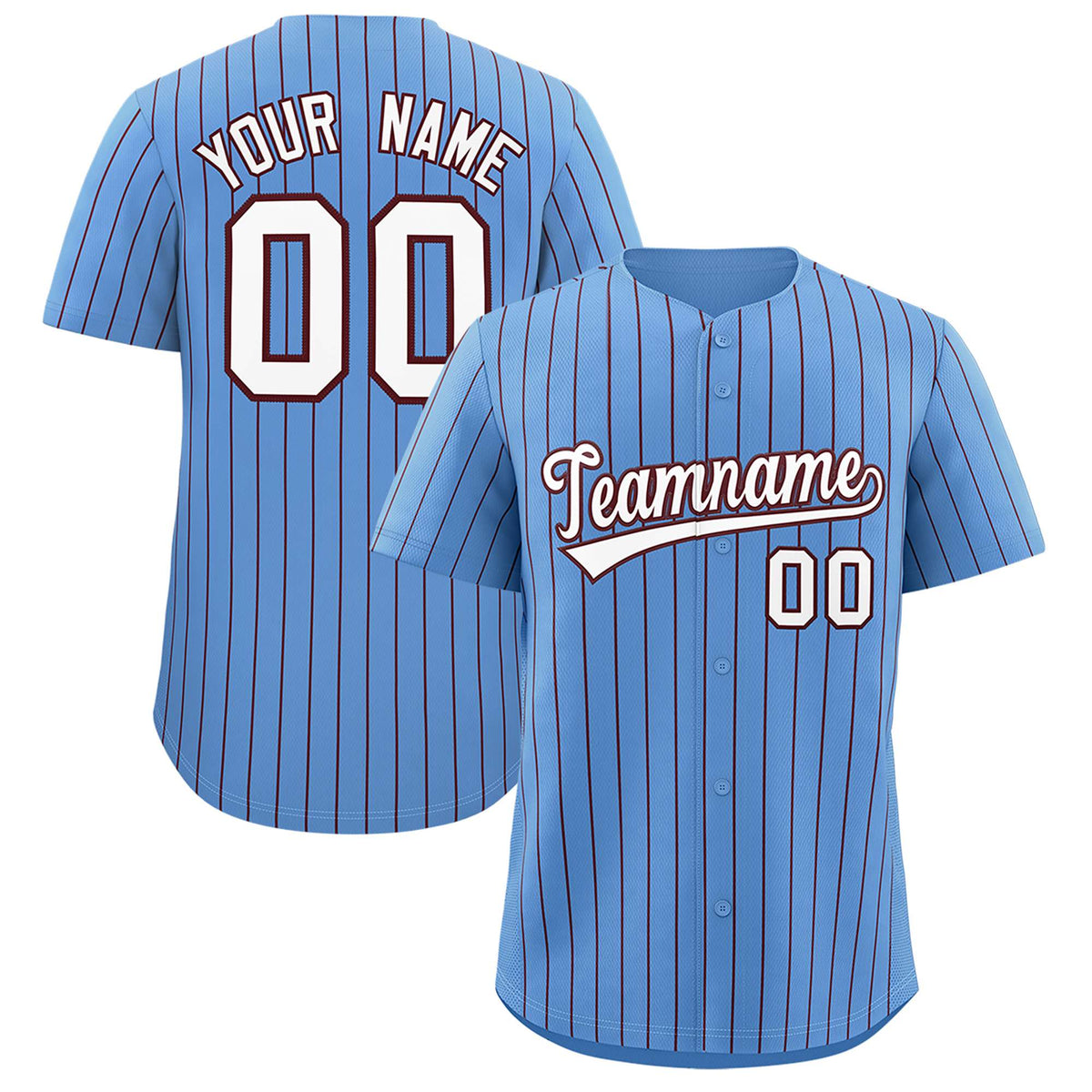 Custom Powder Blue Burgundy Stripe Fashion Authentic Baseball Jersey