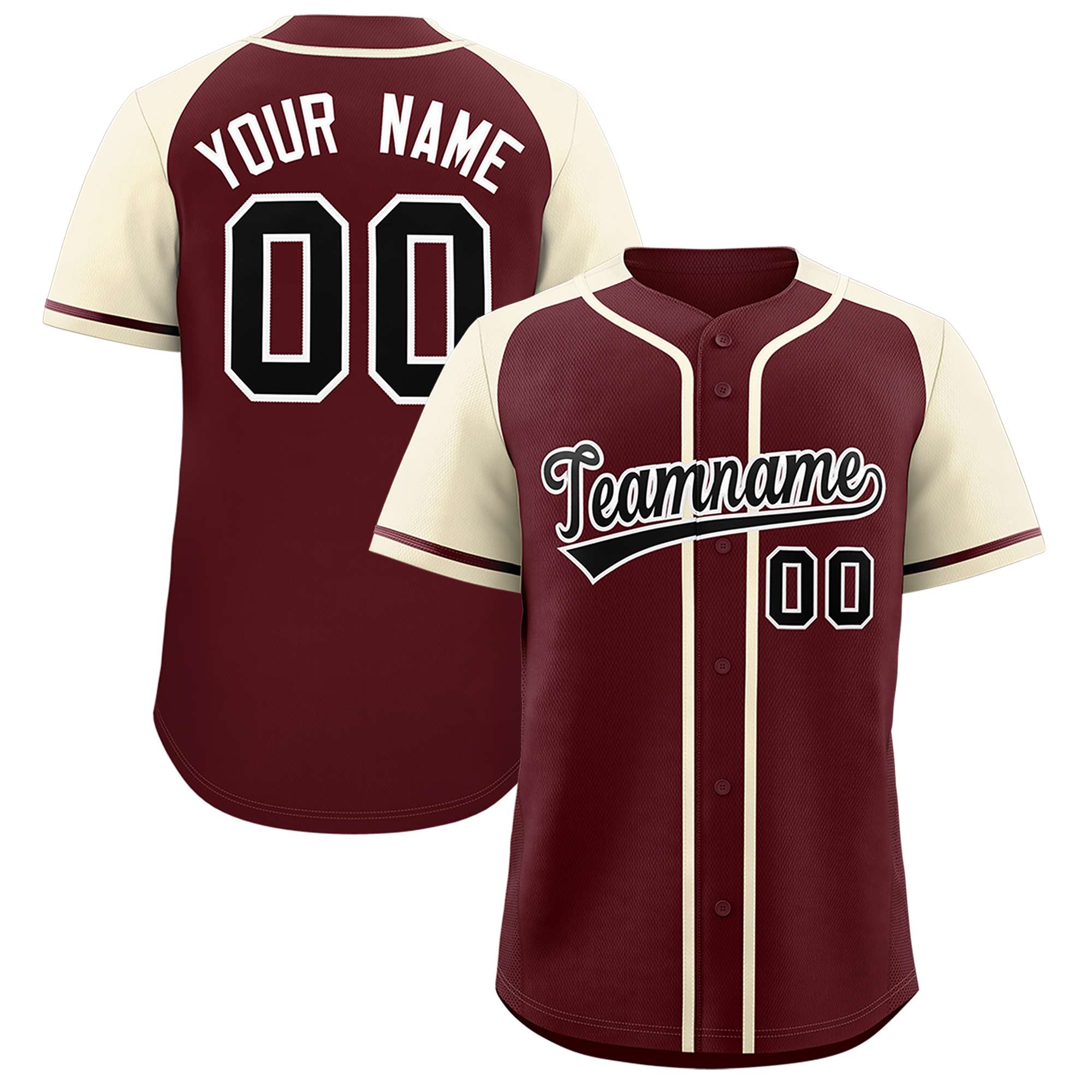 Custom Burgundy Cream Raglan Sleeves Authentic Baseball Jersey
