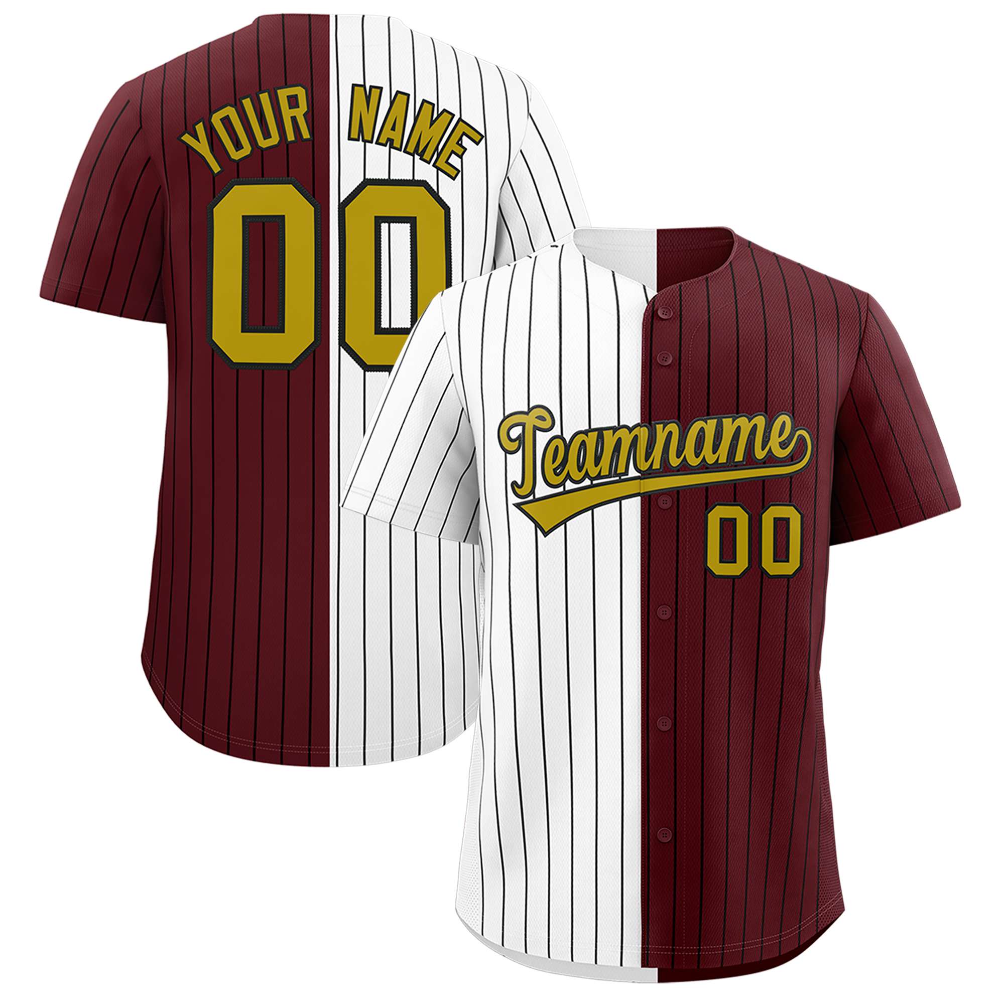 Custom White Burgundy Two Tone Striped Fashion Authentic Baseball Jersey
