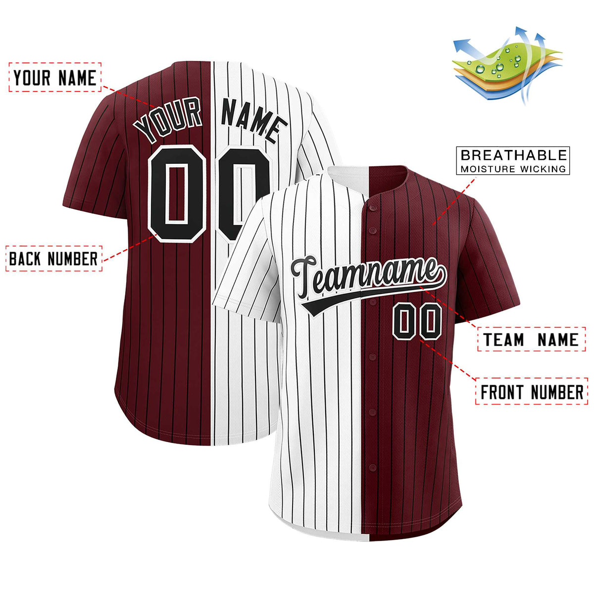 Custom White Burgundy Two Tone Striped Fashion Authentic Baseball Jersey