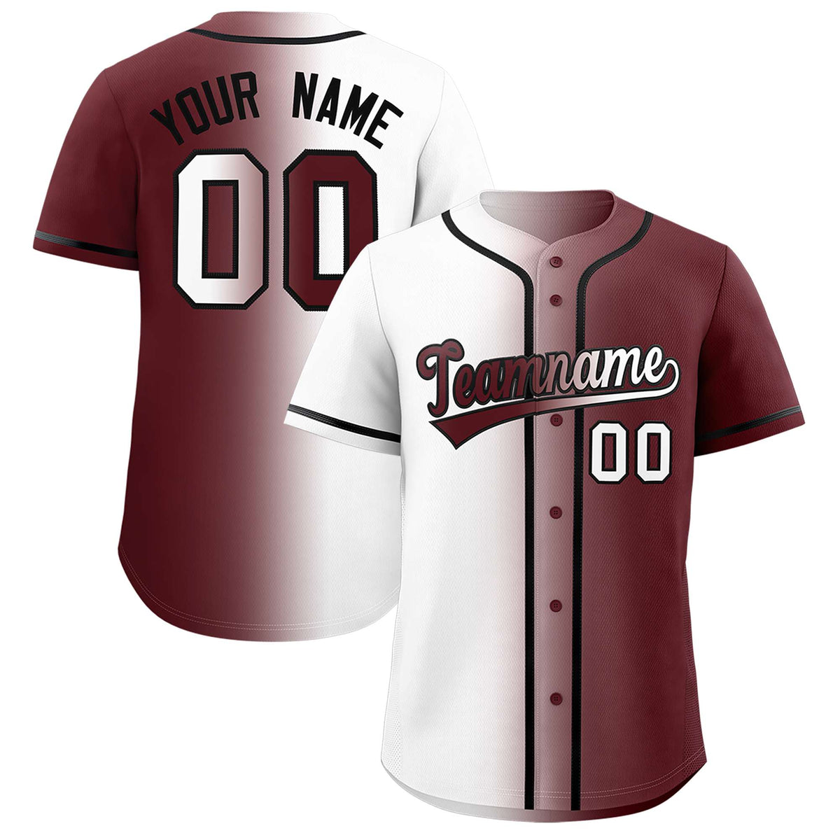 Custom White Burgundy Two Tone Gradient Fashion Authentic Baseball Jersey