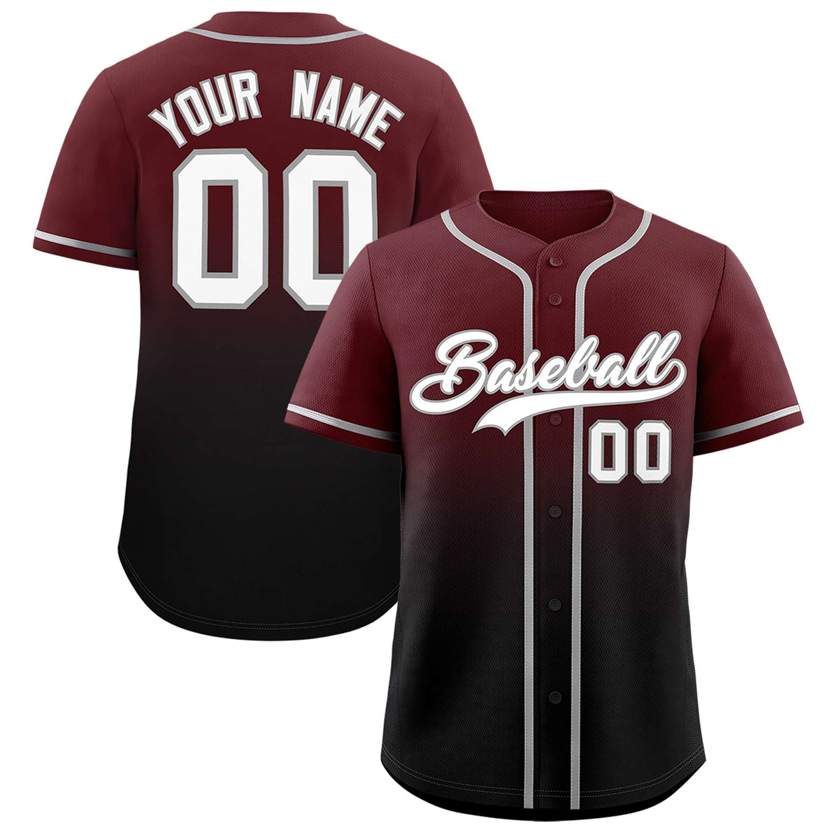 Custom Burgundy Black Gradient Fashion Authentic Baseball Jersey