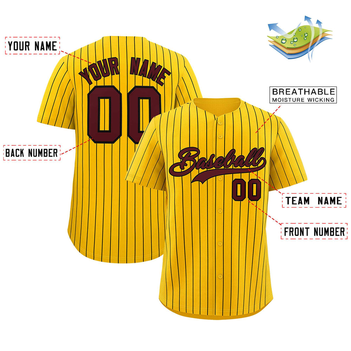 Custom Yellow Black Stripe Fashion Authentic Baseball Jersey