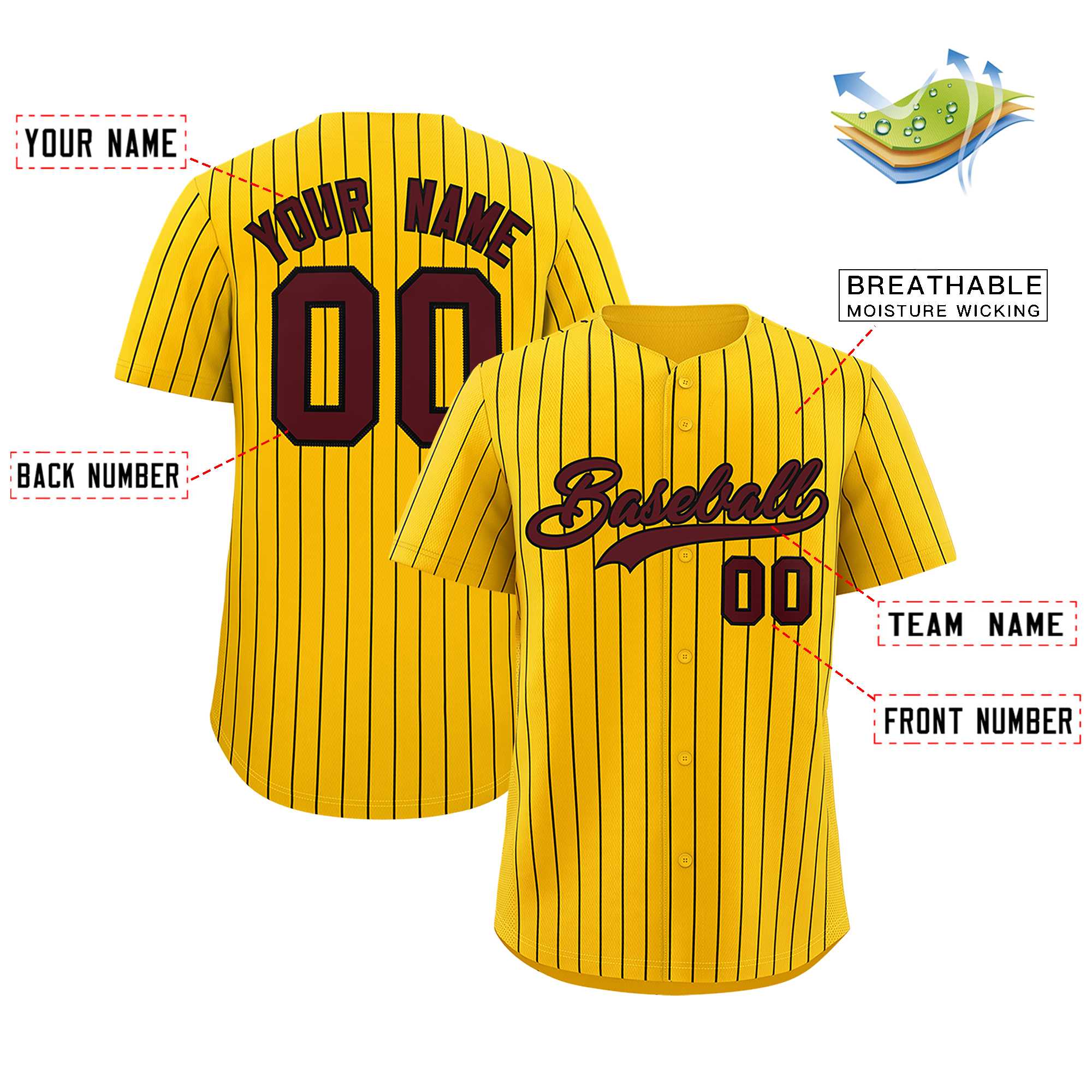 Custom Yellow Black Stripe Fashion Authentic Baseball Jersey