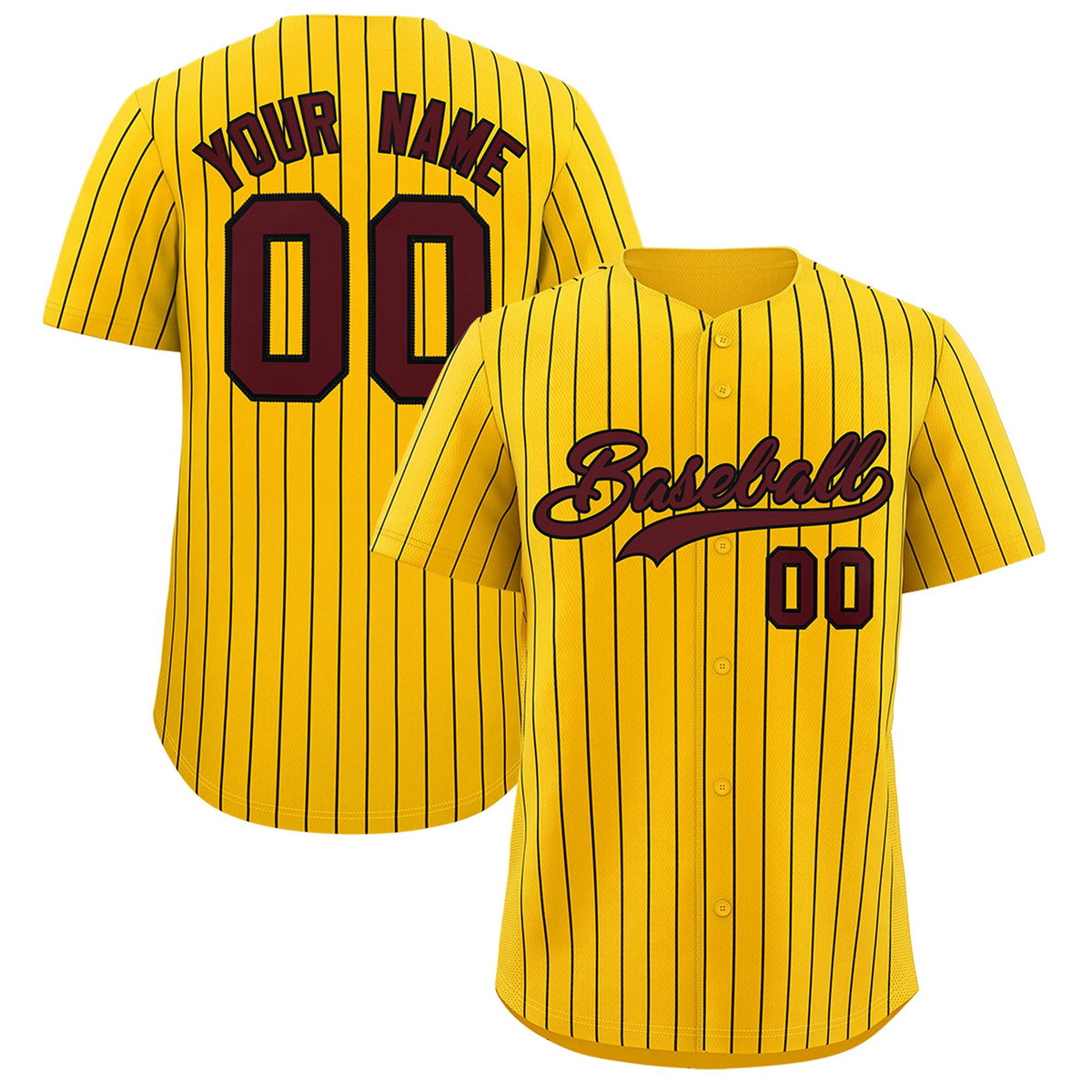 Custom Yellow Black Stripe Fashion Authentic Baseball Jersey