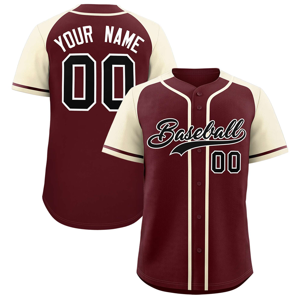 Custom Burgundy Cream Raglan Sleeves Authentic Baseball Jersey