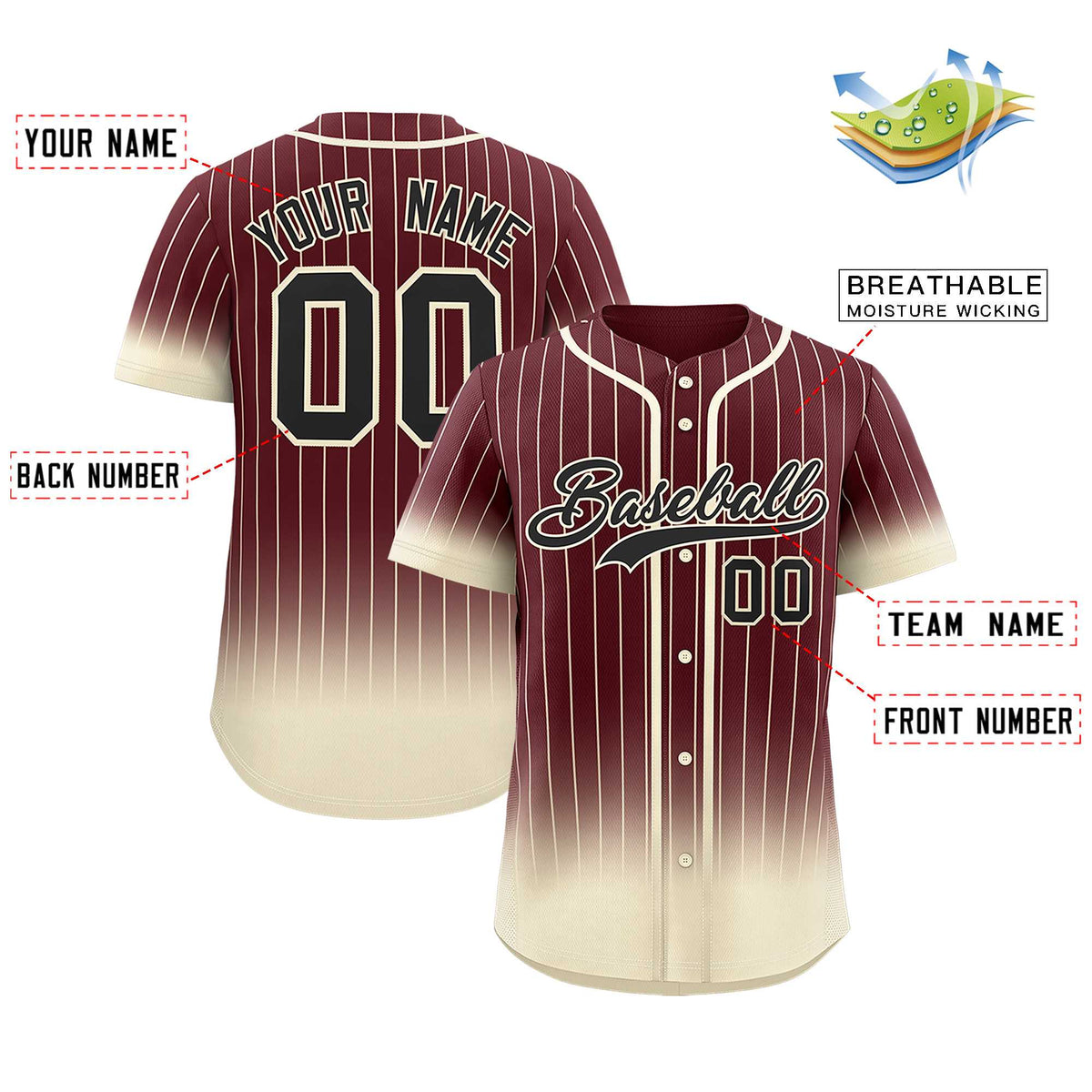 Custom Burgundy Cream Gradient Stripe Fashion Authentic Baseball Jersey