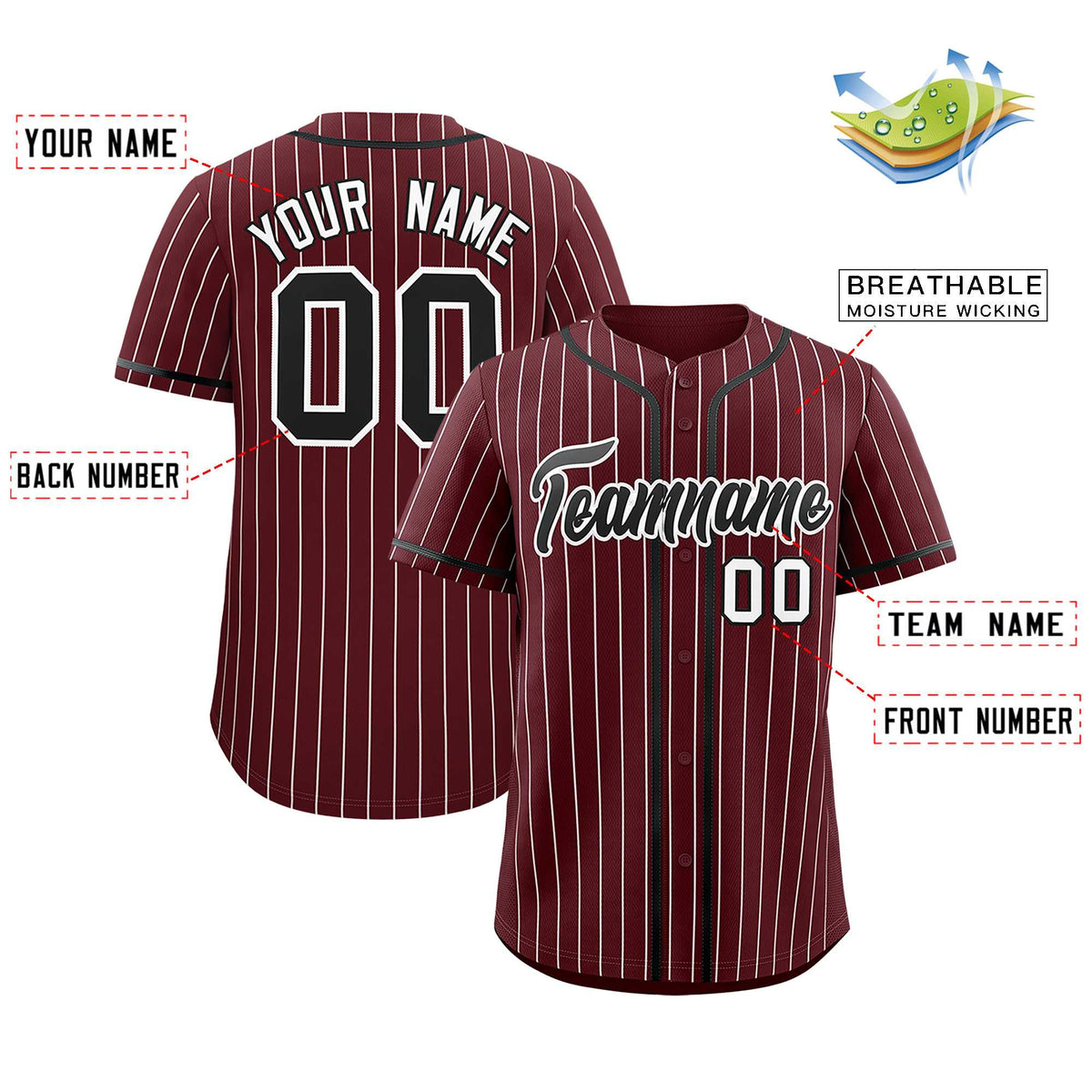Custom Burgundy White Stripe Fashion Authentic Baseball Jersey