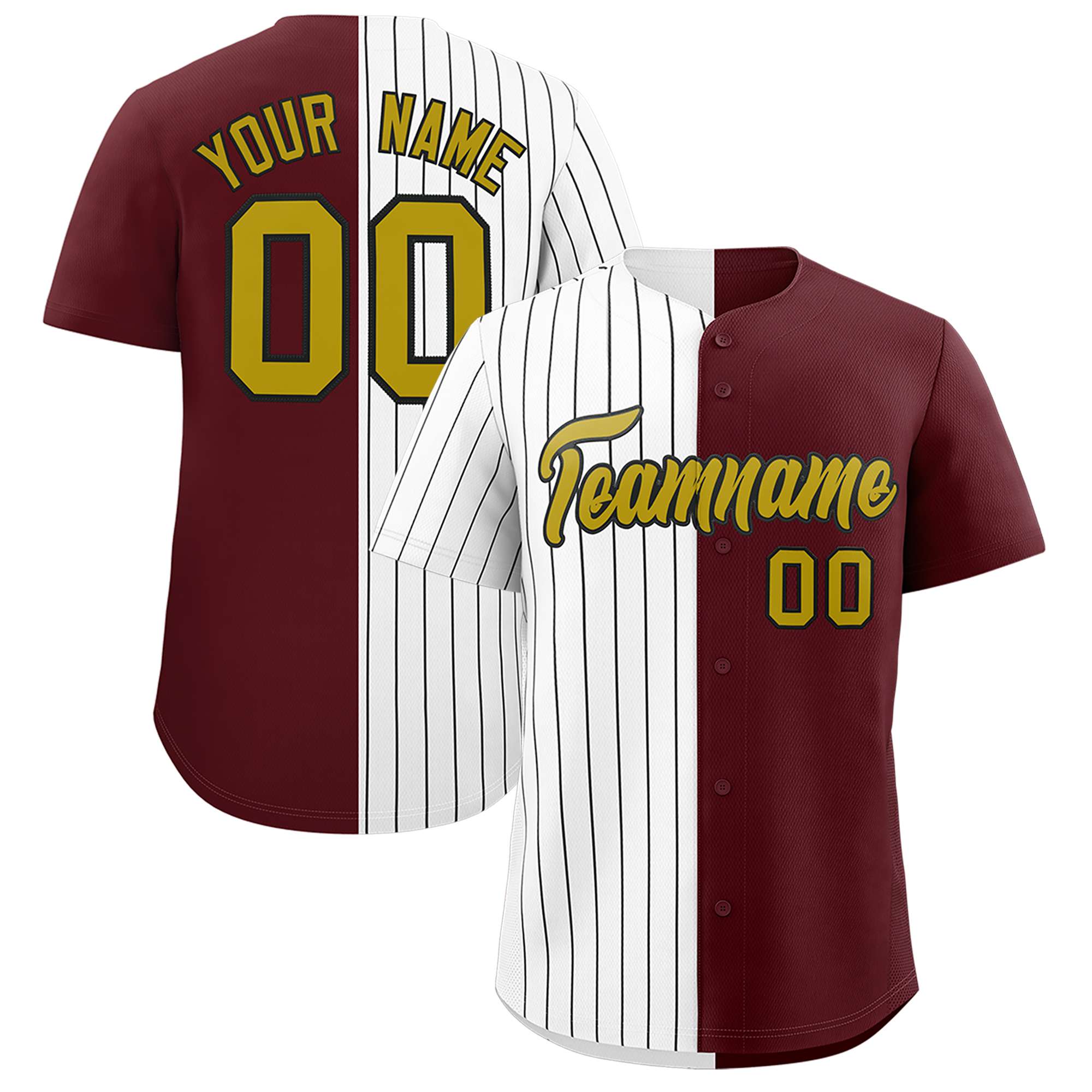 Custom White Burgundy Split Fashion Authentic Baseball Jersey
