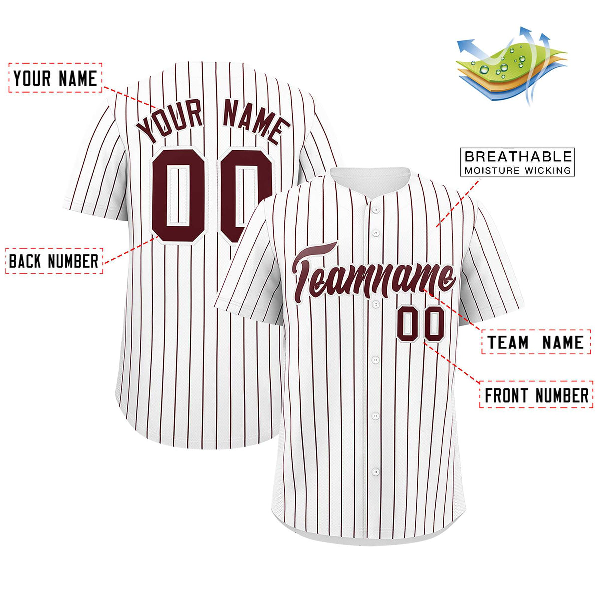 Custom White Burgundy Stripe Fashion Authentic Baseball Jersey